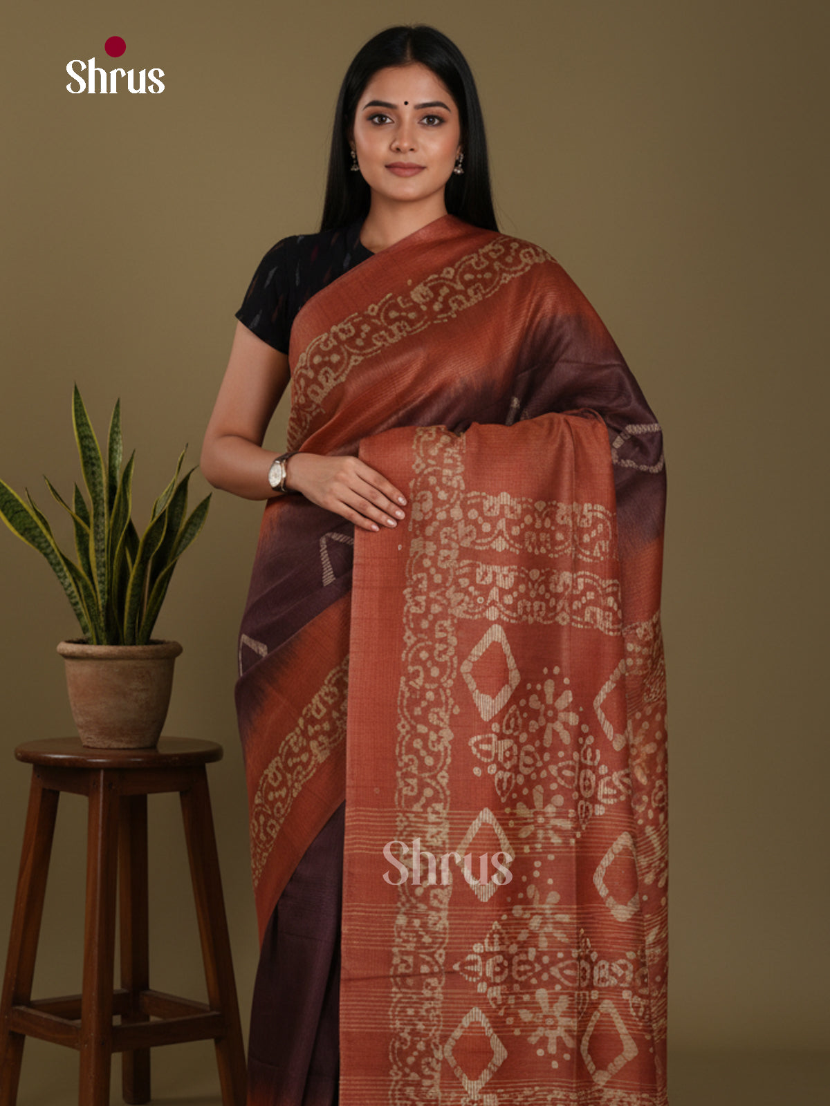 Dark Brown & Brown - Bhatik Saree
