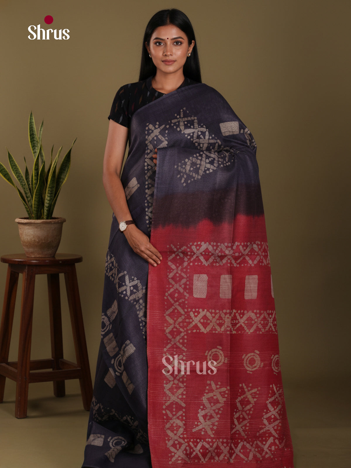 Blue & Red - Bhatik Saree