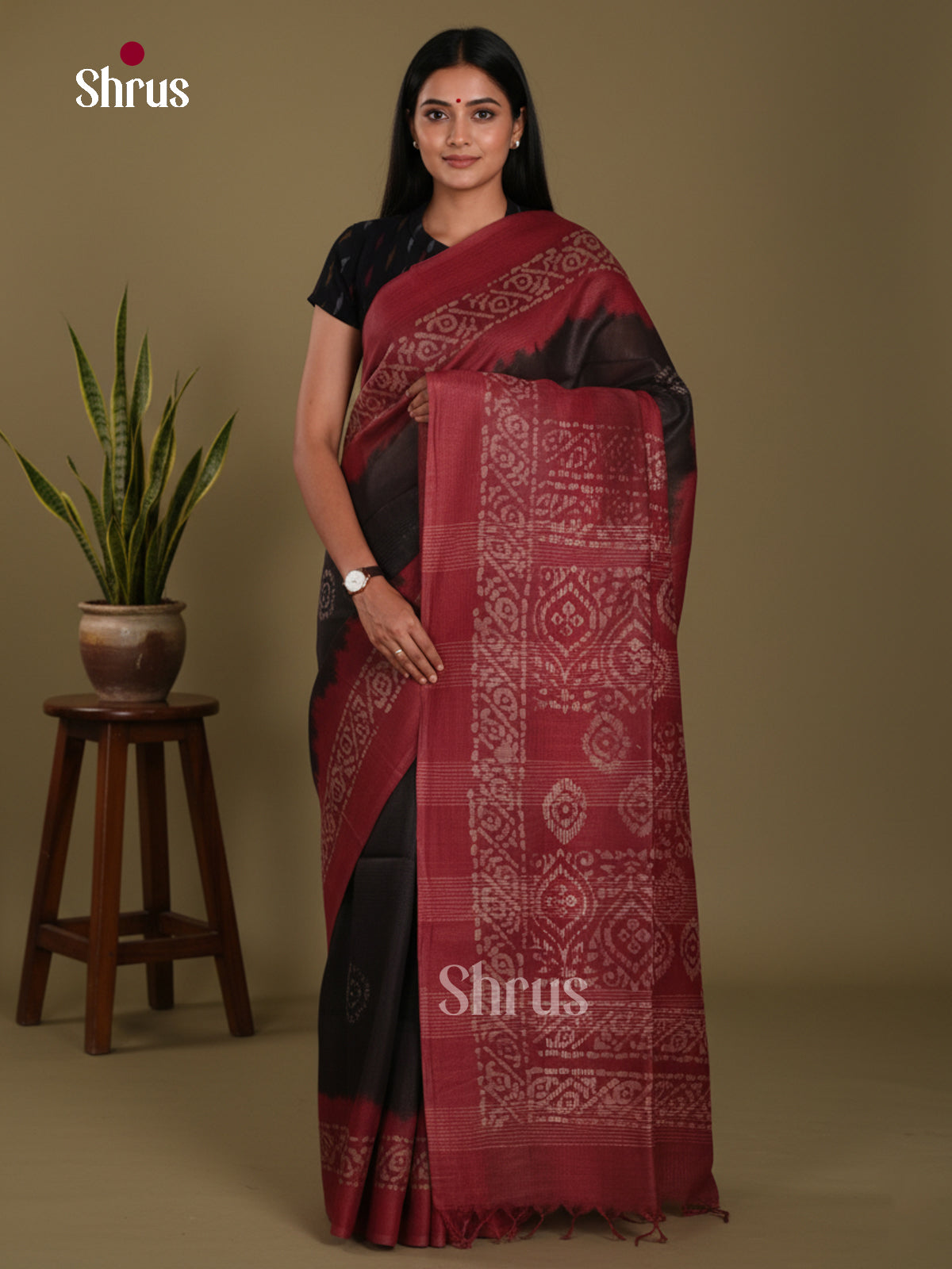 Black & Maroon - Bhatik Saree