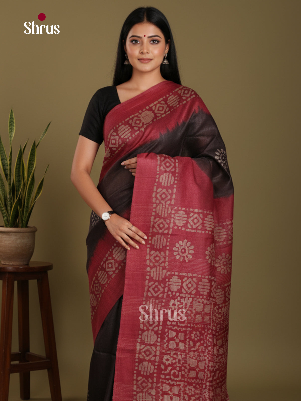 Black & Maroon - Bhatik Saree