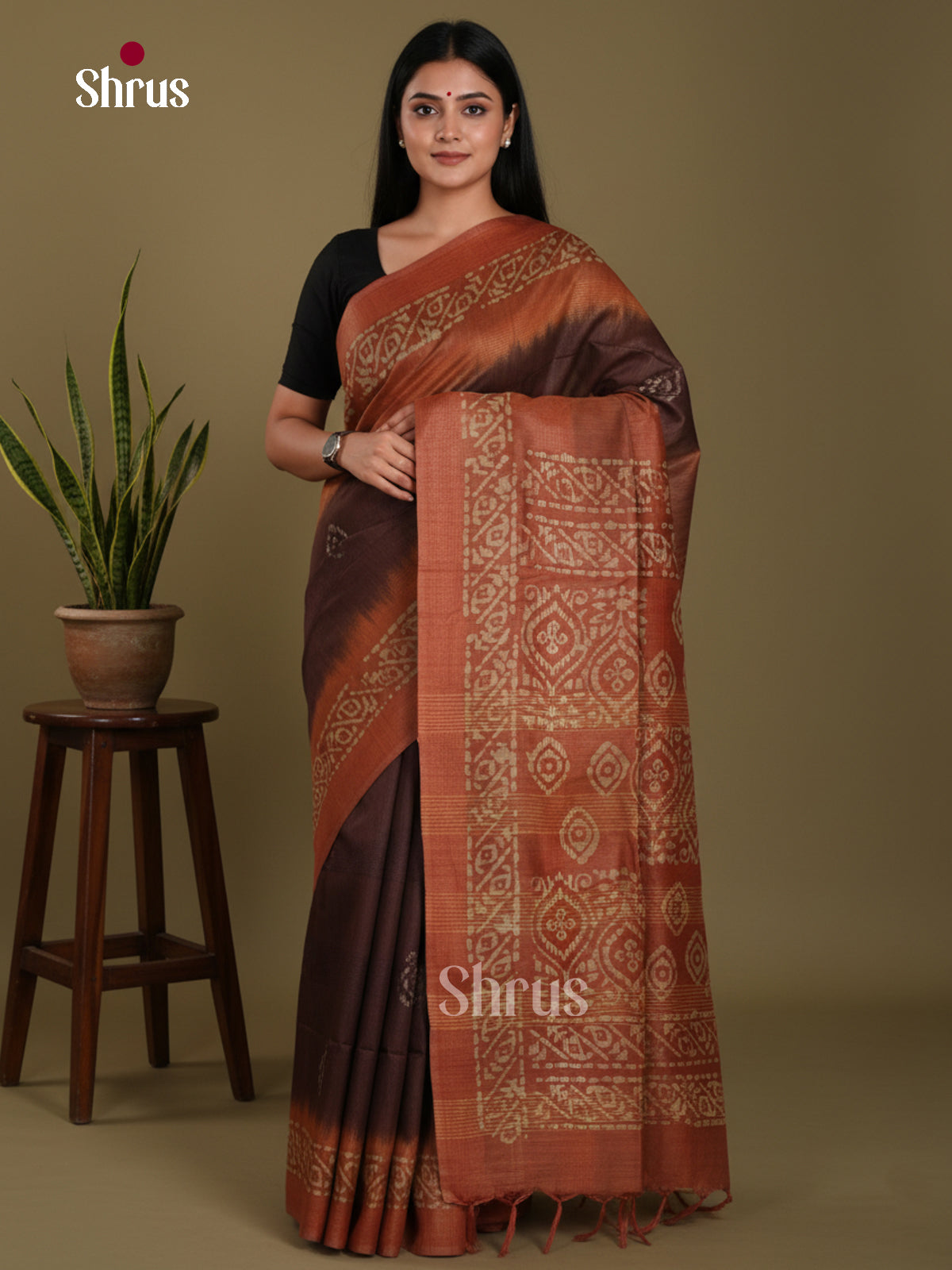 Coffee Brown & Brown - Bhatik Saree