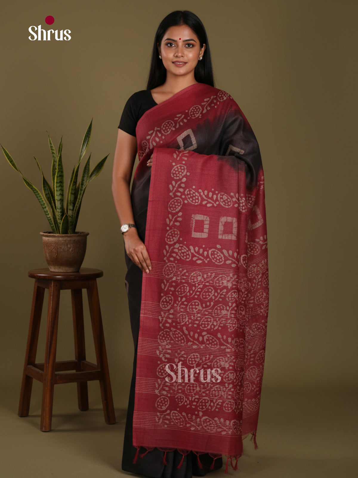 Black & Maroon - Bhatik Saree