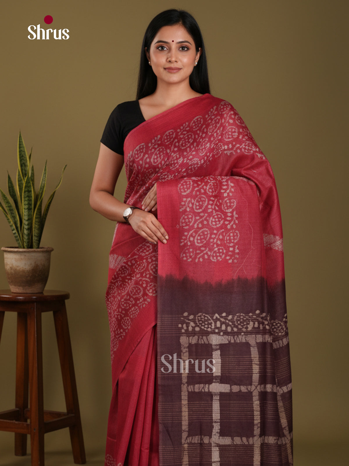 Red & Brown - Bhatik Saree