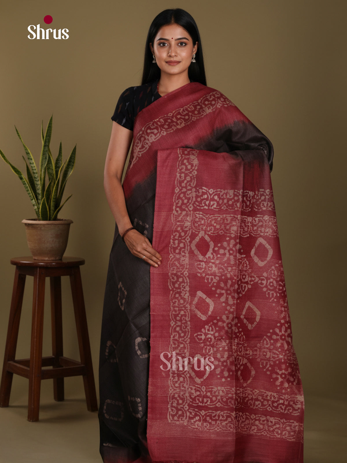 Black & Maroon- Bhatik Saree