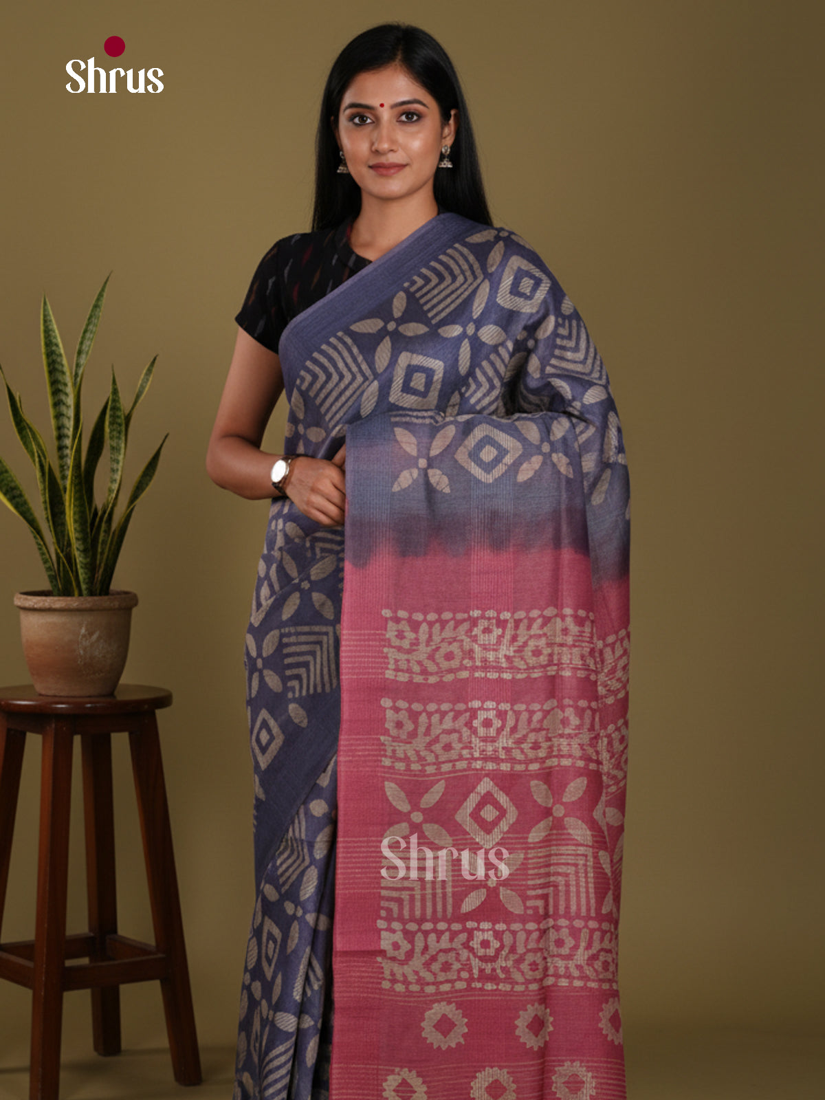 Blue & Maroon - Bhatik Saree