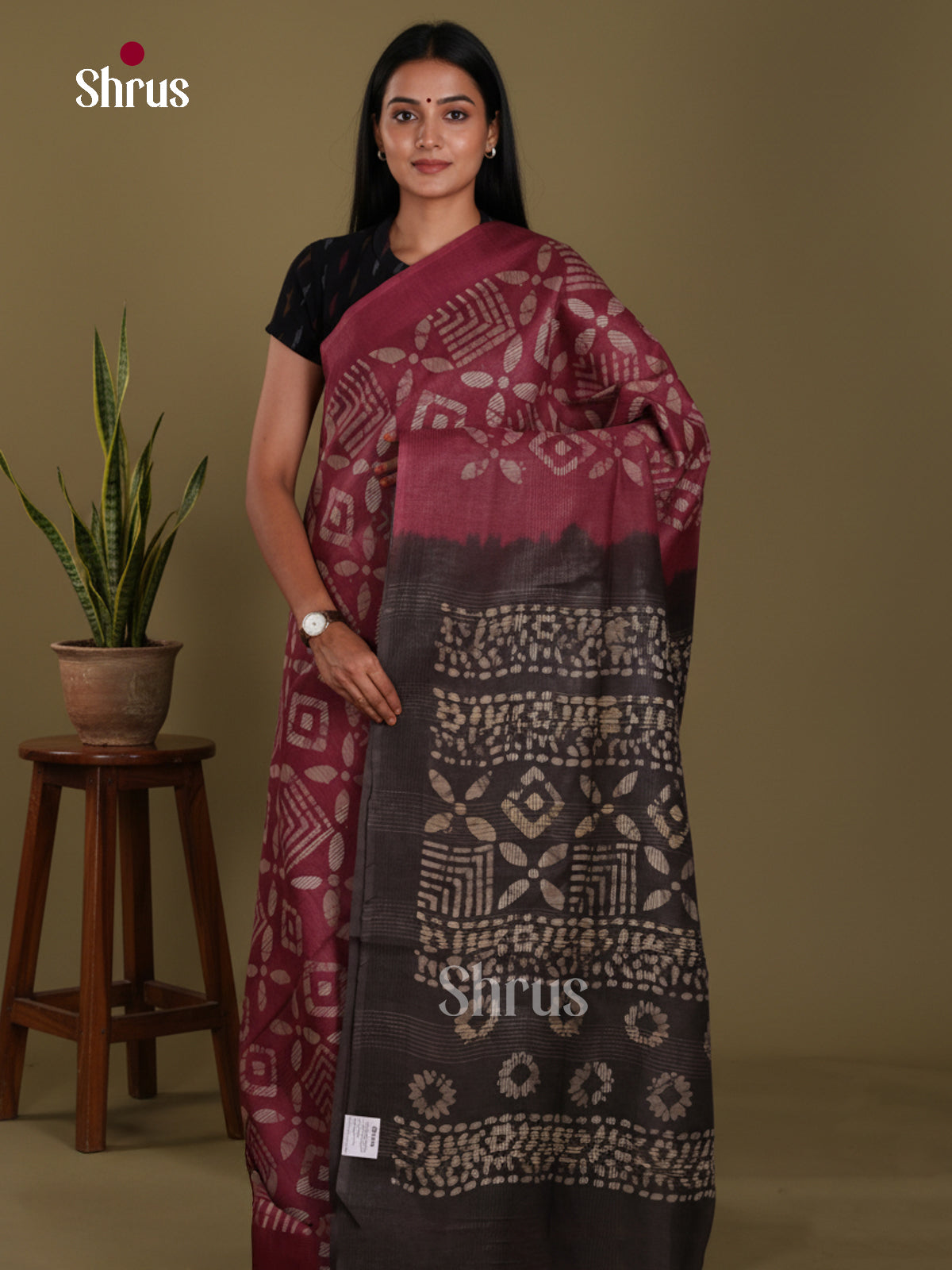Maroon & Black - Bhatik Saree