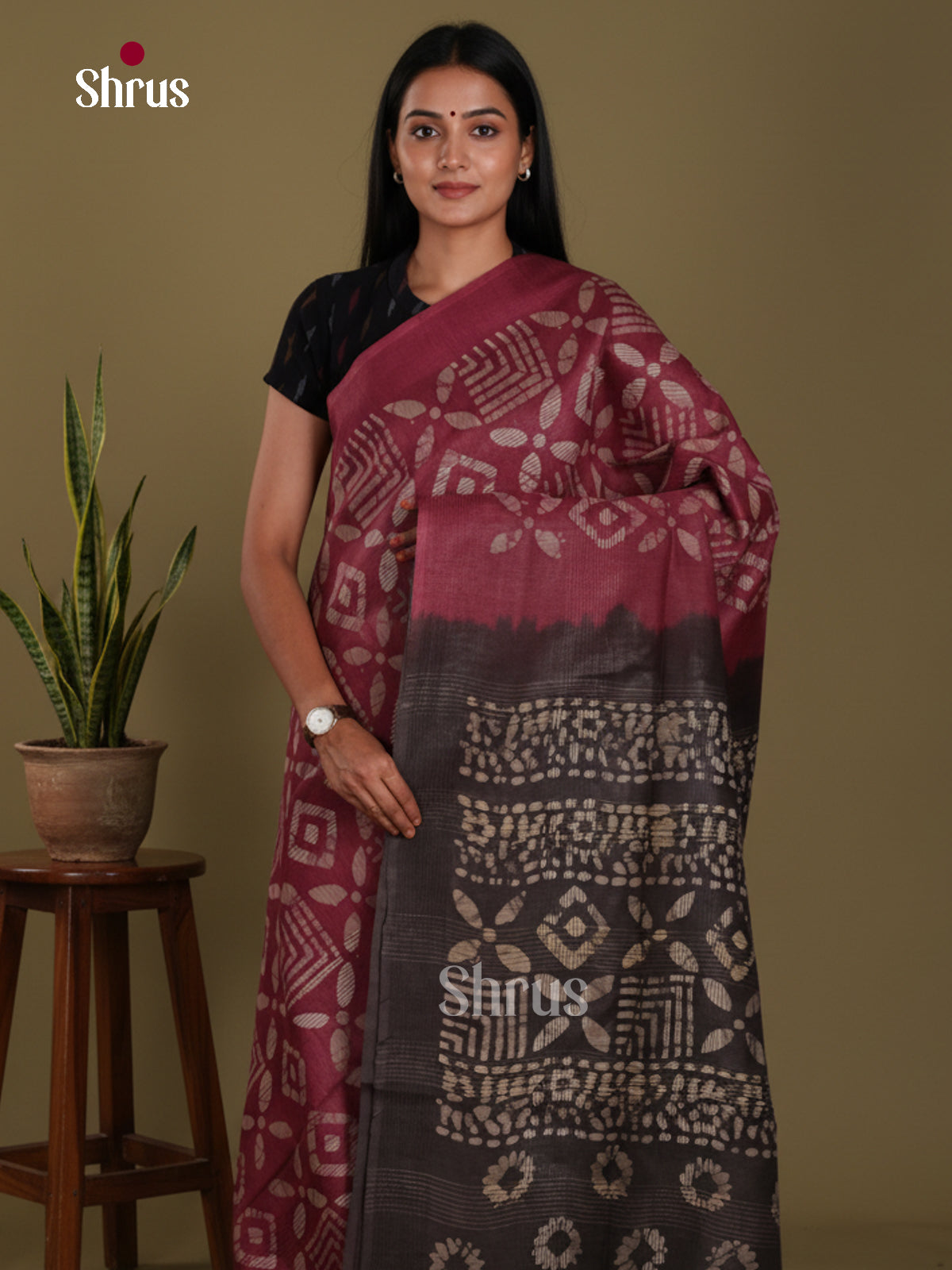 Maroon & Black - Bhatik Saree