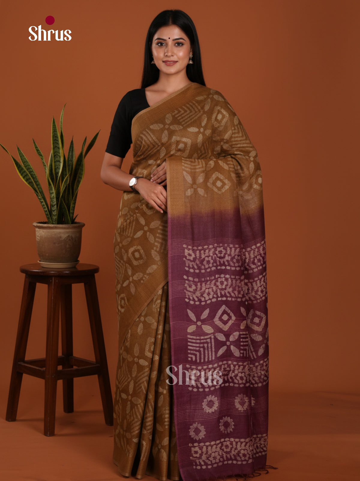 Dark Mustard & Maroon- Bhatik Saree