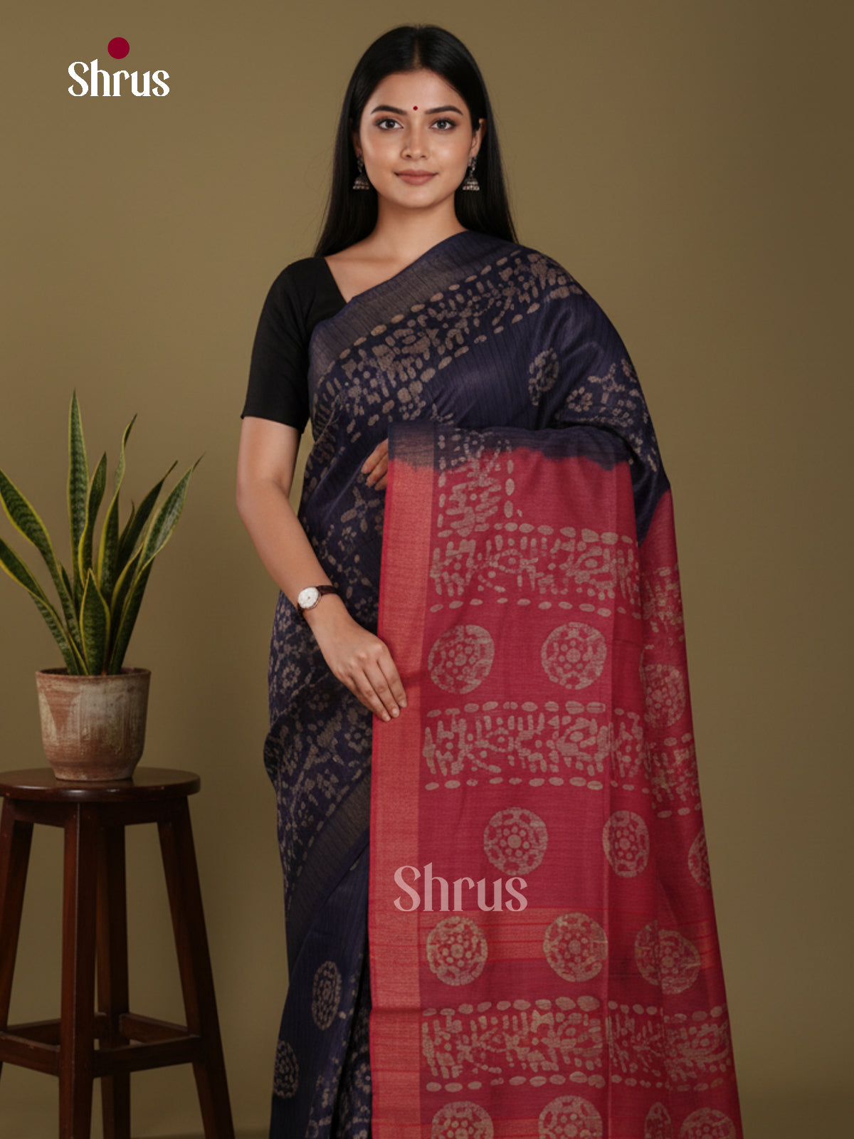 Blue & Red- Bhatik Saree