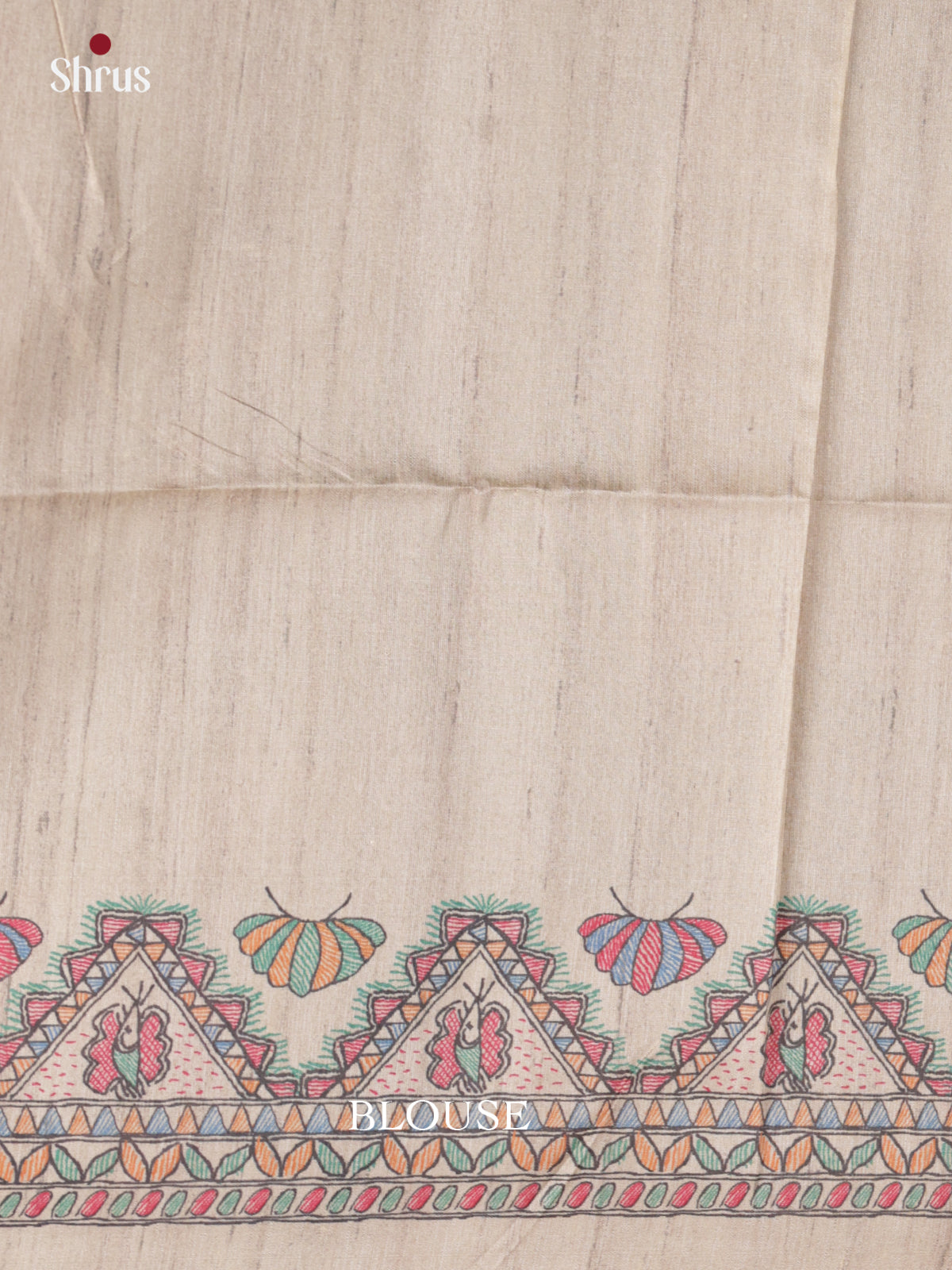 Blue & Cream - Printed Madhubani Saree