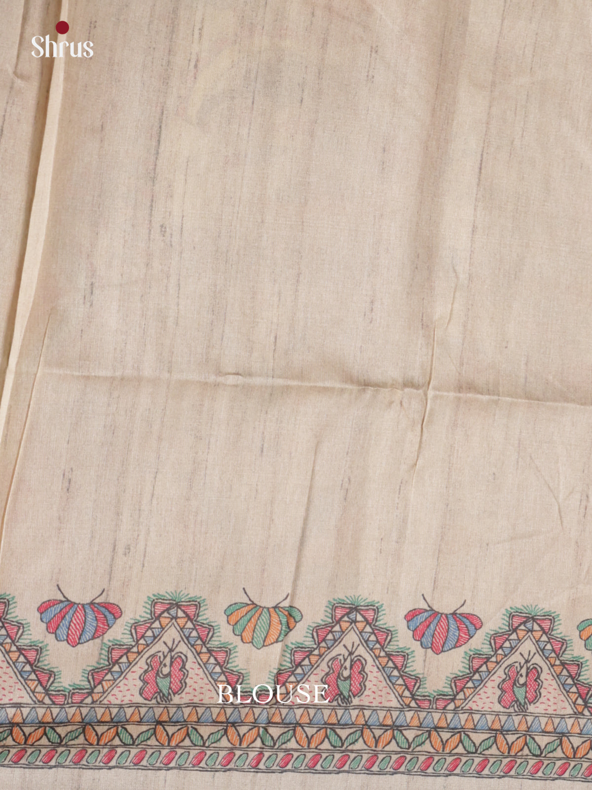 Blue & Cream - Printed Madhubani Saree - Shop on Shrus.com