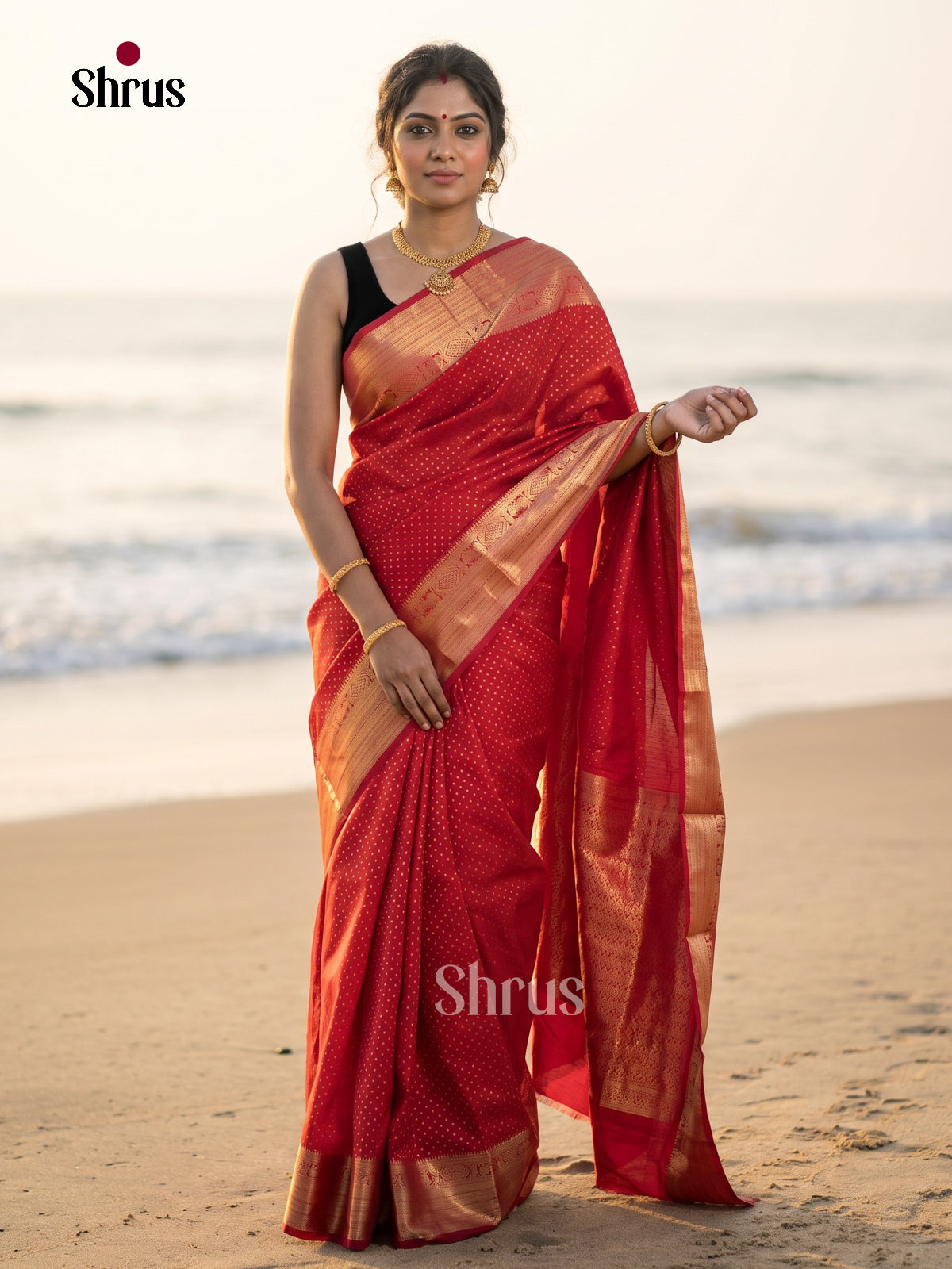 Red)(Single tone) - Semi Kanchipuram Saree- DLS04001