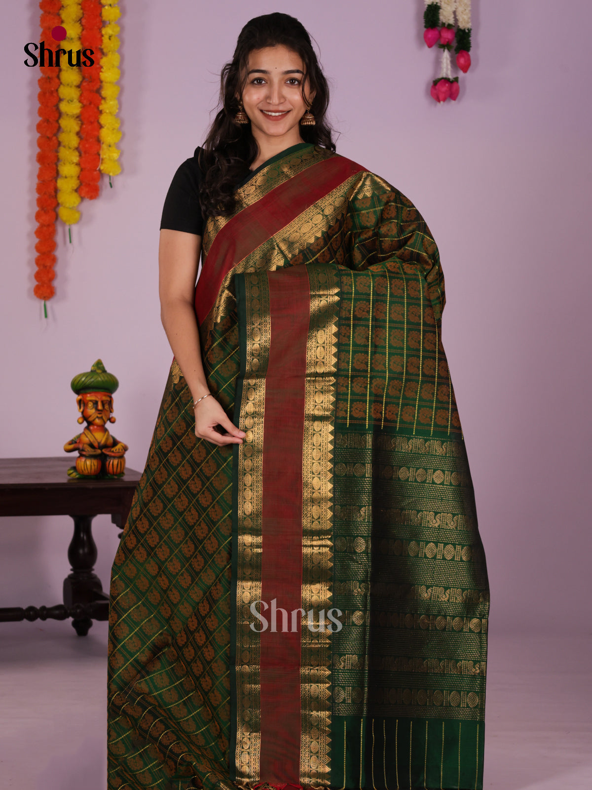 DLS04078 - NON KORVAI MEDIUM BORDER-Checks Saree - Shop on Shrus.com