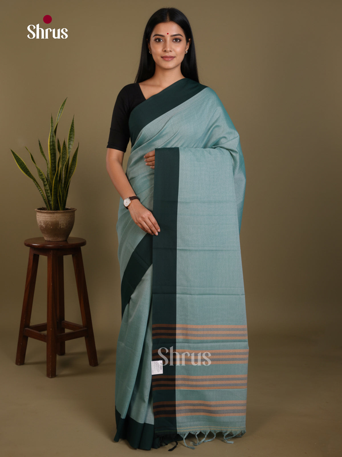 Pastel Blue & Green- Narayanpet Cotton Saree