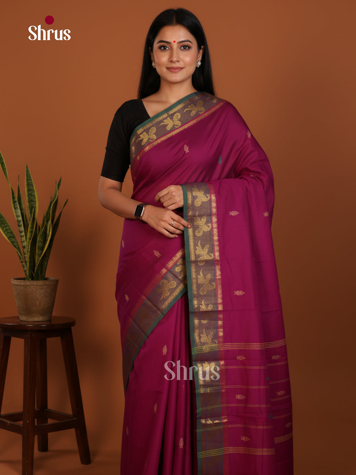 Wine & Green- Chettinad Mix Cotton-Without Blouse Saree - DLS06011 - Shop on Shrus.com