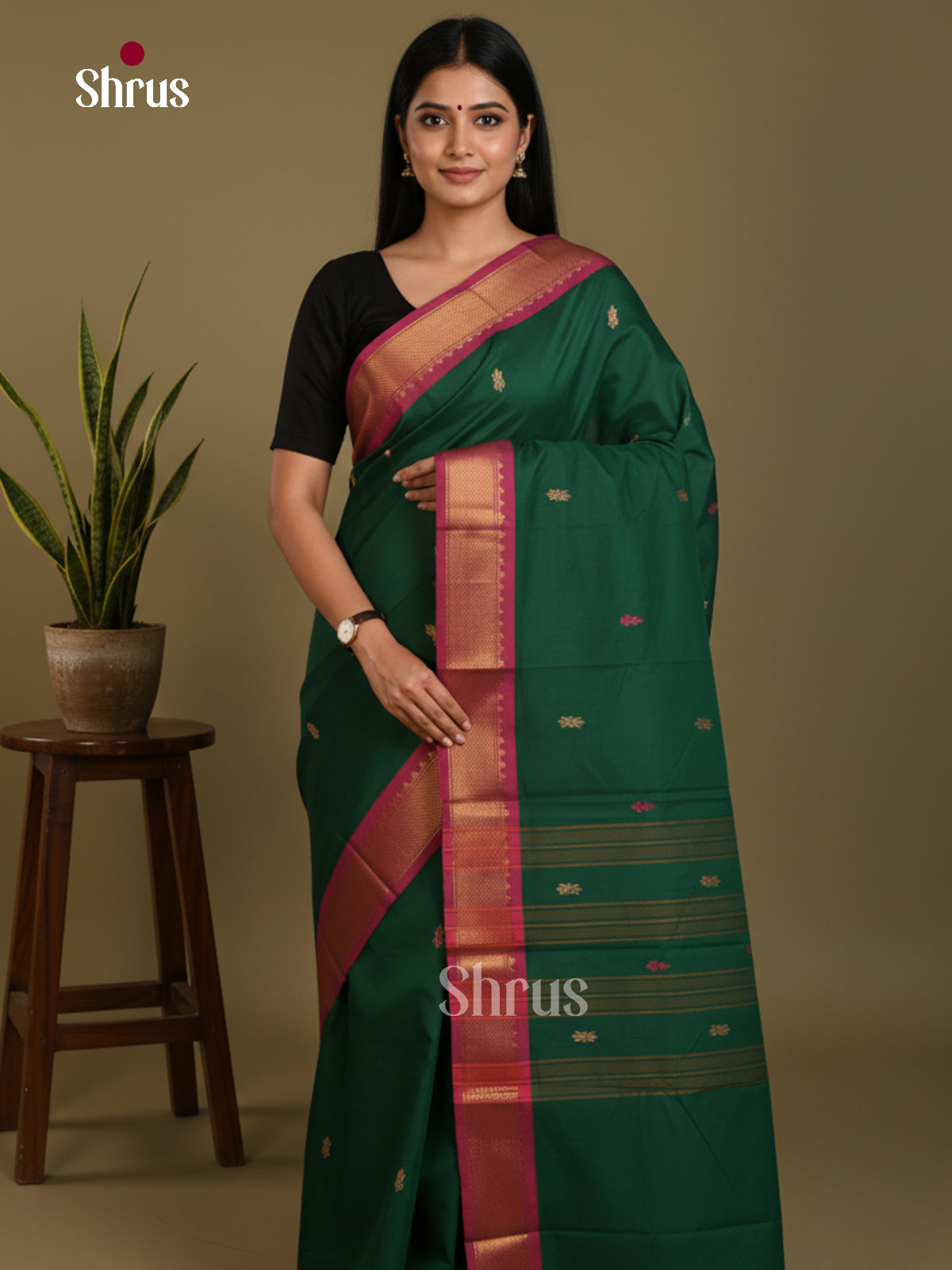 Green & Maroon - Chettinad Mix Cotton-Without Blouse Saree- DLS06016 - Shop on Shrus.com