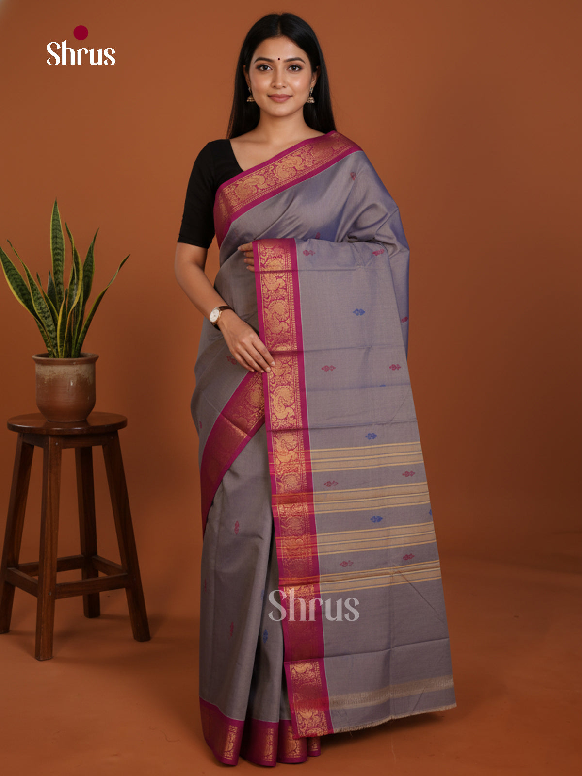 Grey - Chettinad Mix Cotton-Without Blouse Saree- DLS06022 - Shop on Shrus.com
