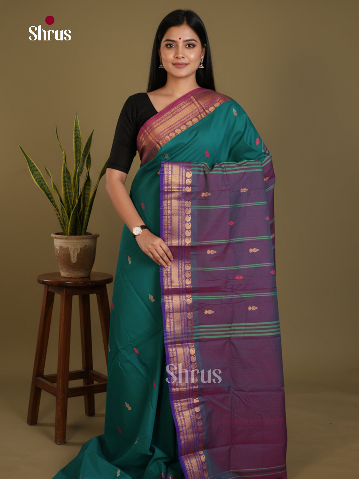 Green & Purple - Chettinad Mix Cotton-Without Blouse Saree-DLS06025 - Shop on Shrus.com