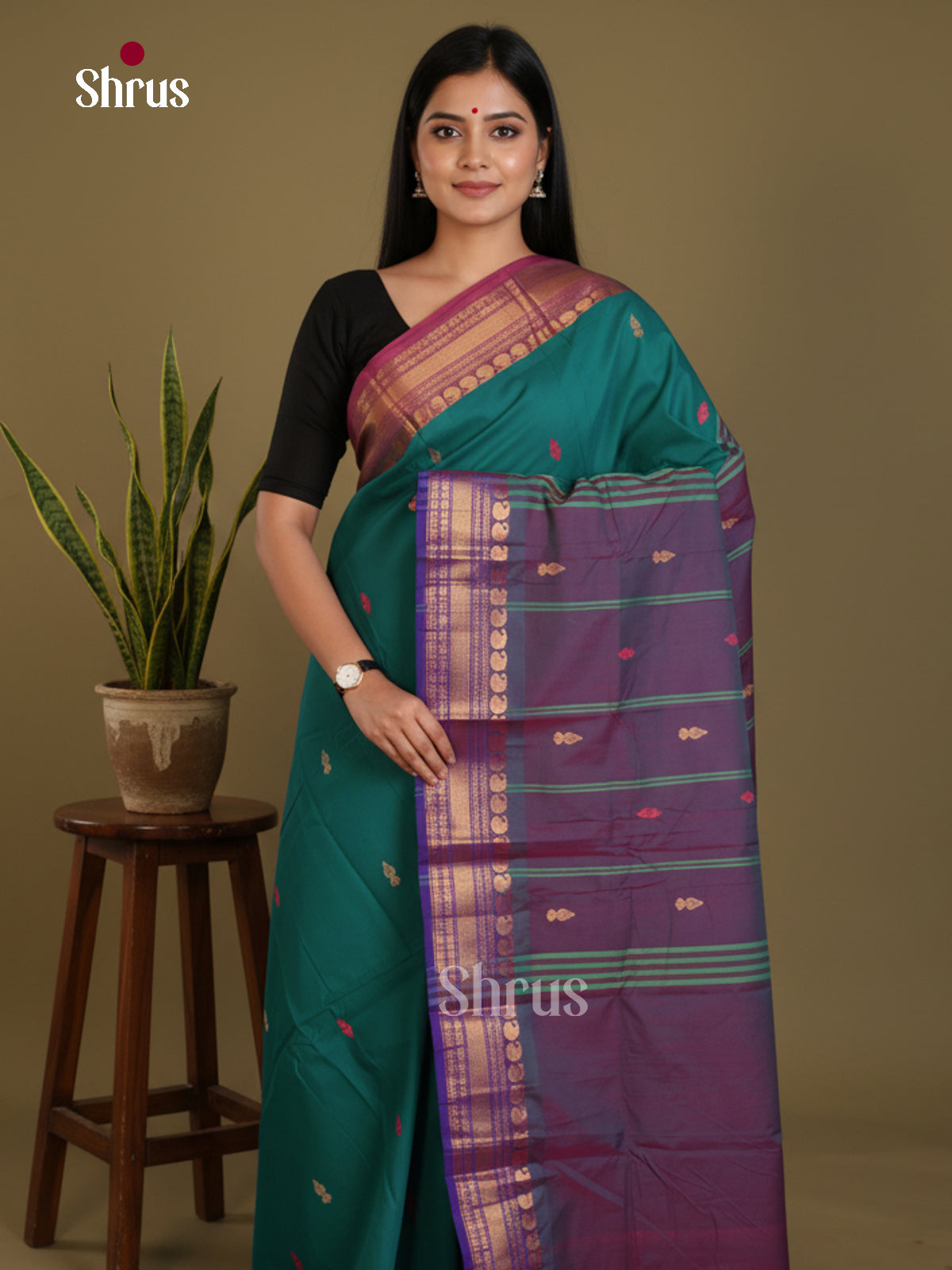 Green & Purple - Chettinad Mix Cotton-Without Blouse Saree-DLS06025 - Shop on Shrus.com