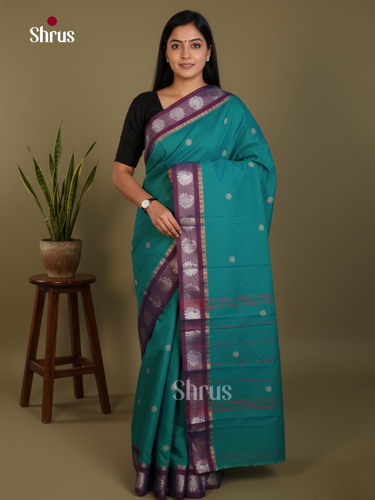Green & Maroon- Chettinad Mix Cotton-Without Blouse Saree - DLS06026 - Shop on Shrus.com