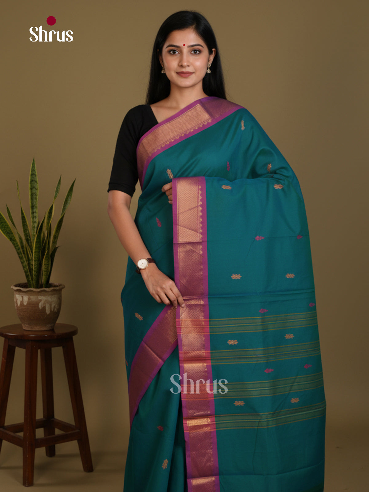Peacock Green & Purple - Chettinad Mix Cotton-Without Blouse Saree- DLS06027 - Shop on Shrus.com