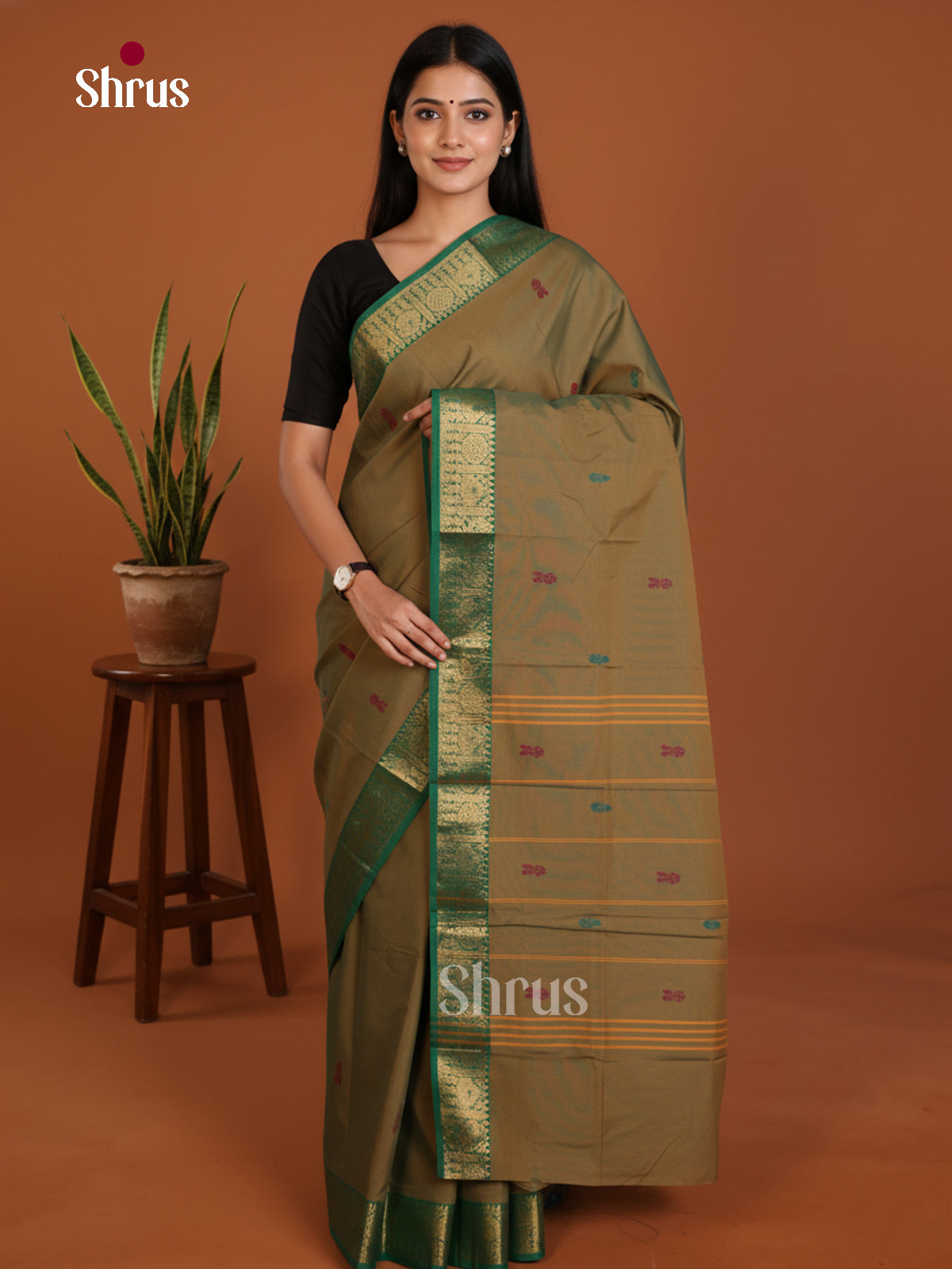 Grey Green & Green - Chettinad Mix Cotton-Without Blouse Saree- DLS06038 - Shop on Shrus.com