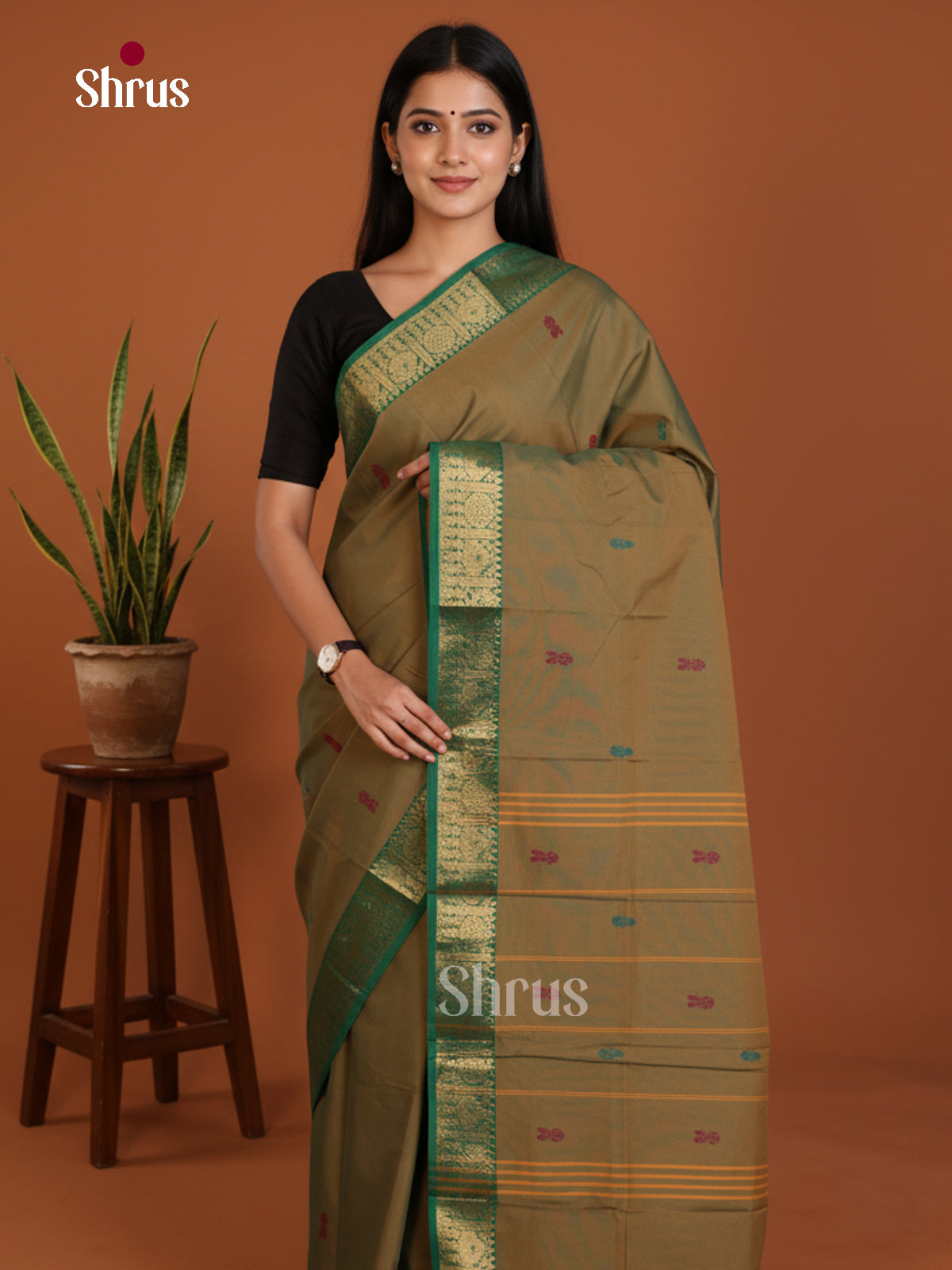 Grey Green & Green - Chettinad Mix Cotton-Without Blouse Saree- DLS06038 - Shop on Shrus.com