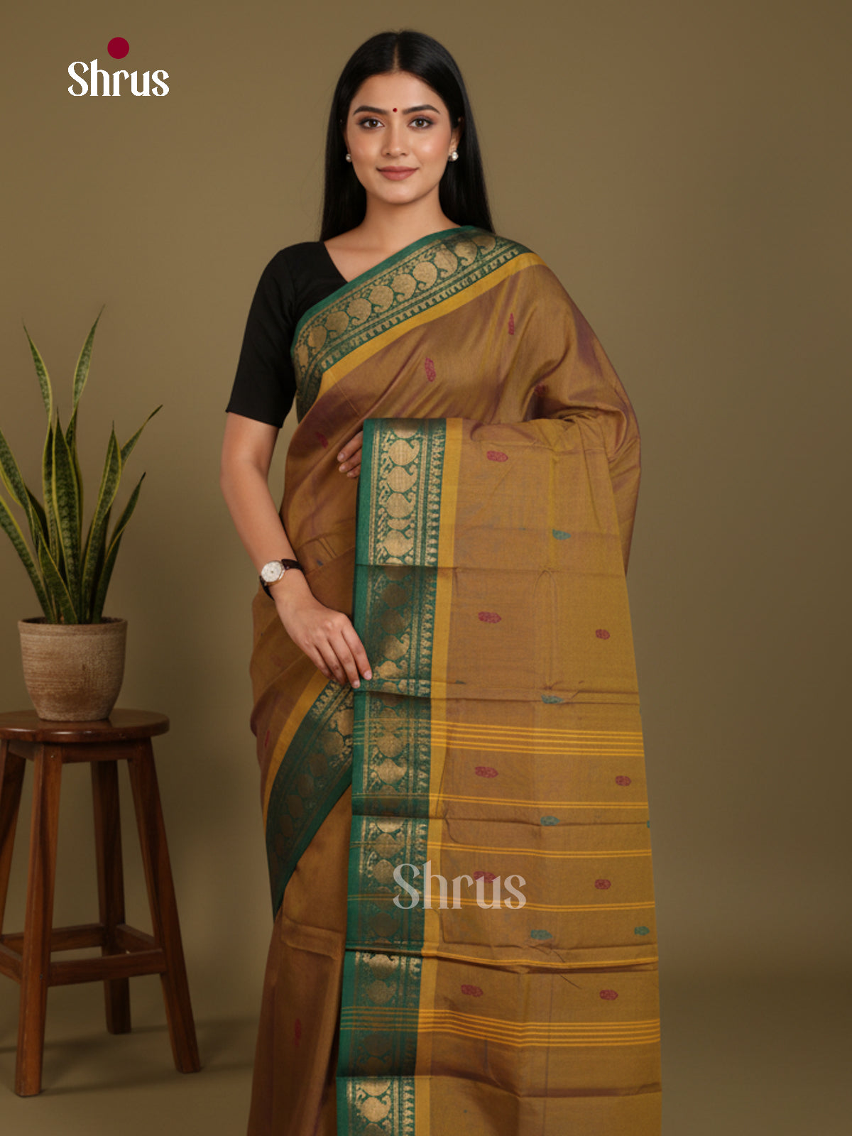 Chutney Green & Green - Chettinad Mix Cotton-Without Blouse Saree- DLS06043 - Shop on Shrus.com