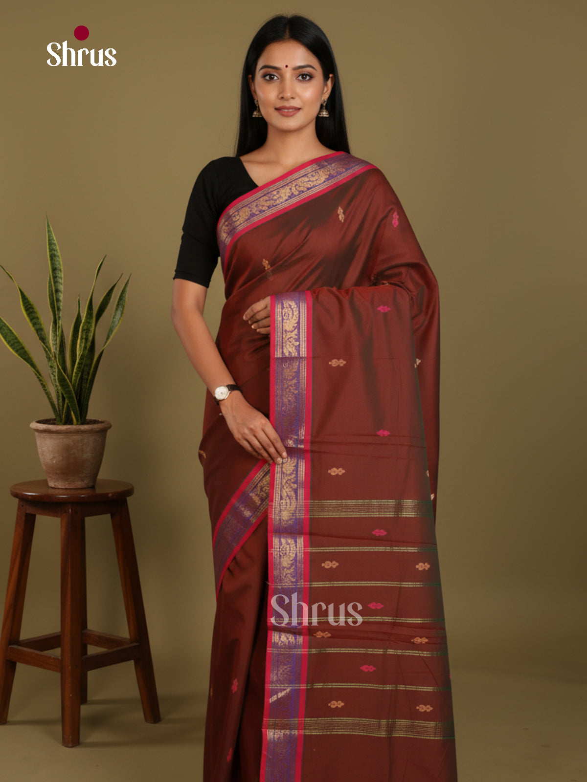Brown & Red - Chettinad Mix Cotton-Without Blouse Saree- DLS06044 - Shop on Shrus.com