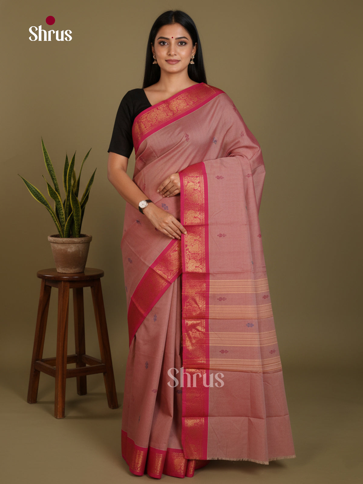 Purple & Pink - Chettinad Mix Cotton-Without Blouse Saree- DLS06046 - Shop on Shrus.com