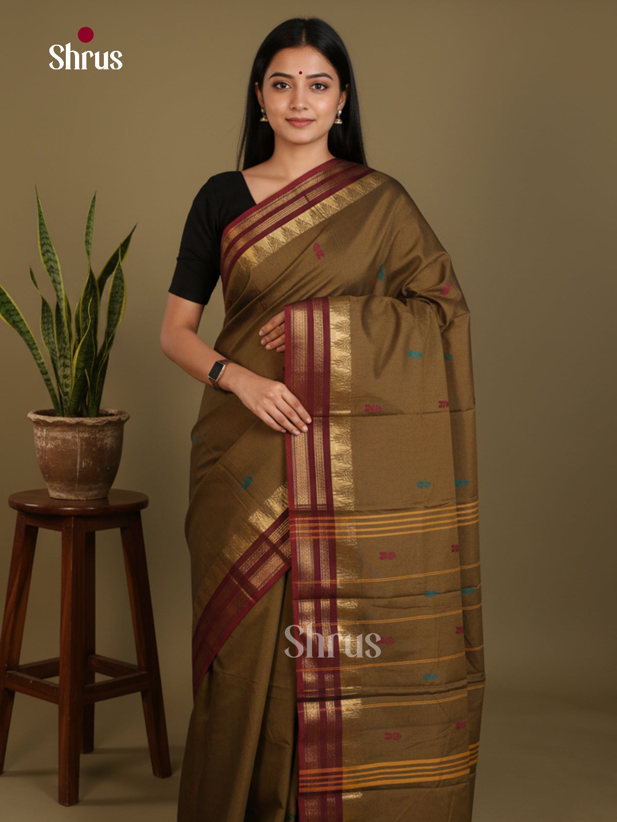 Chutney Green & maroon - Chettinad Mix Cotton-Without Blouse Saree- DLS06048 - Shop on Shrus.com