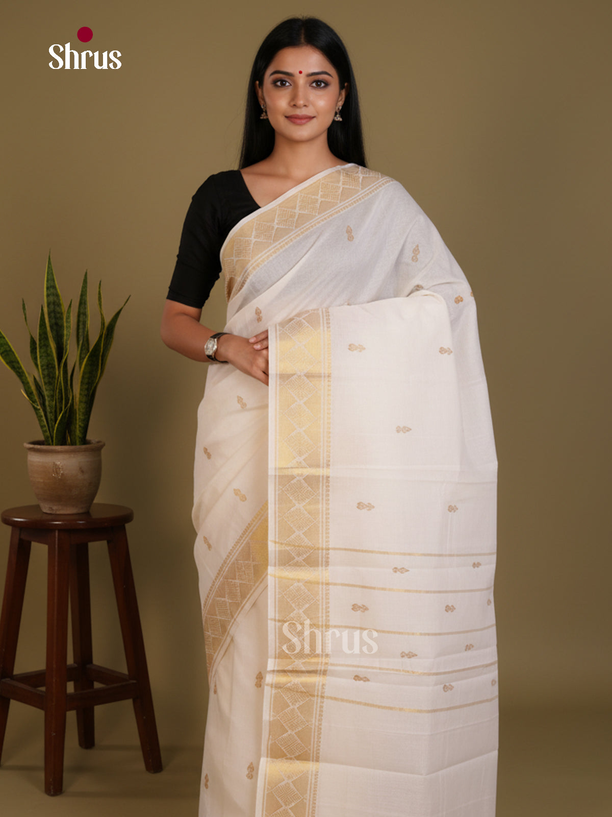 Cream - Chettinad Mix Cotton-Without Blouse Saree- DLS06052 - Shop on Shrus.com