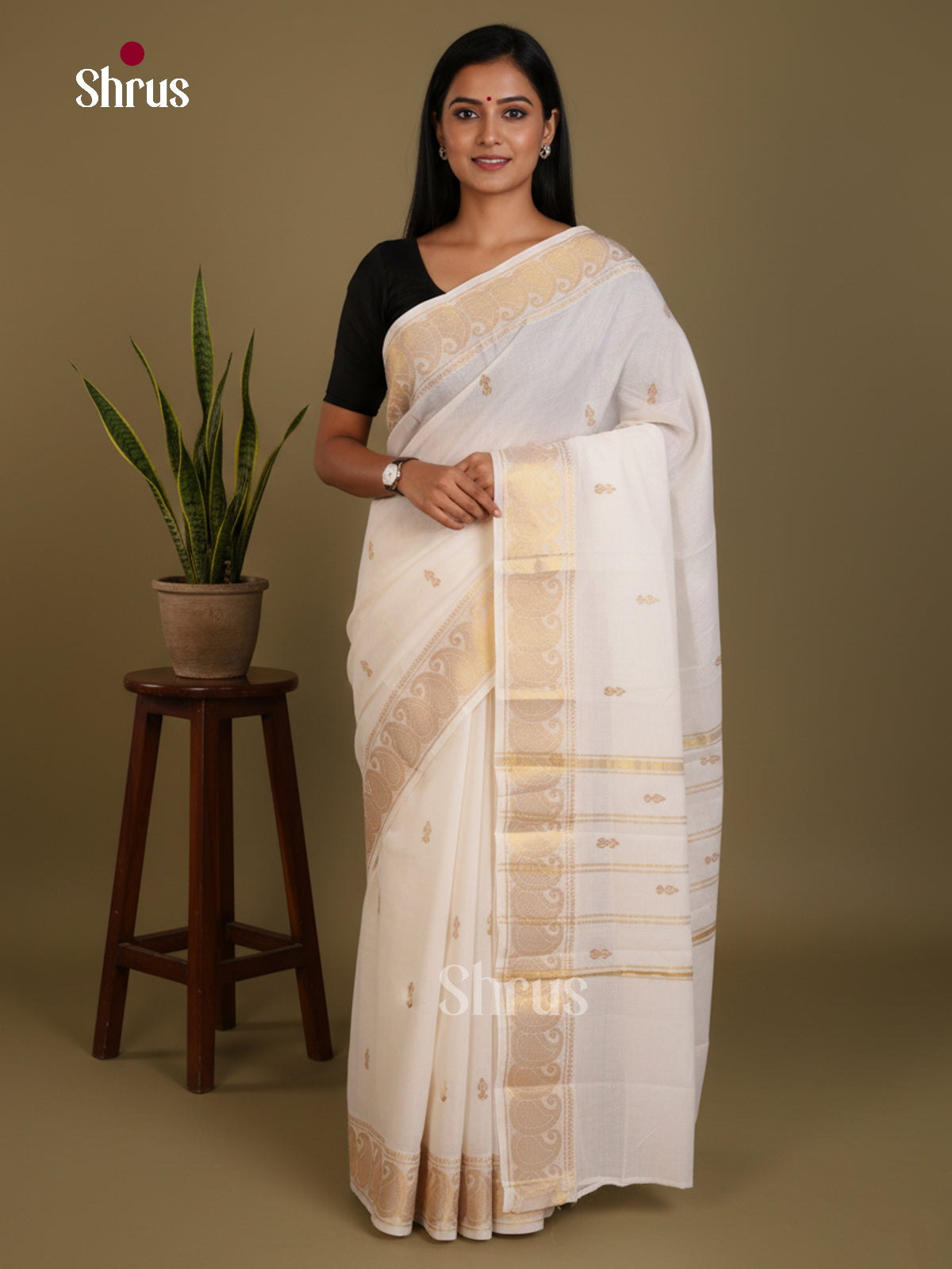 Cream - Chettinad Mix Cotton-Without Blouse Saree- DLS06053 - Shop on Shrus.com