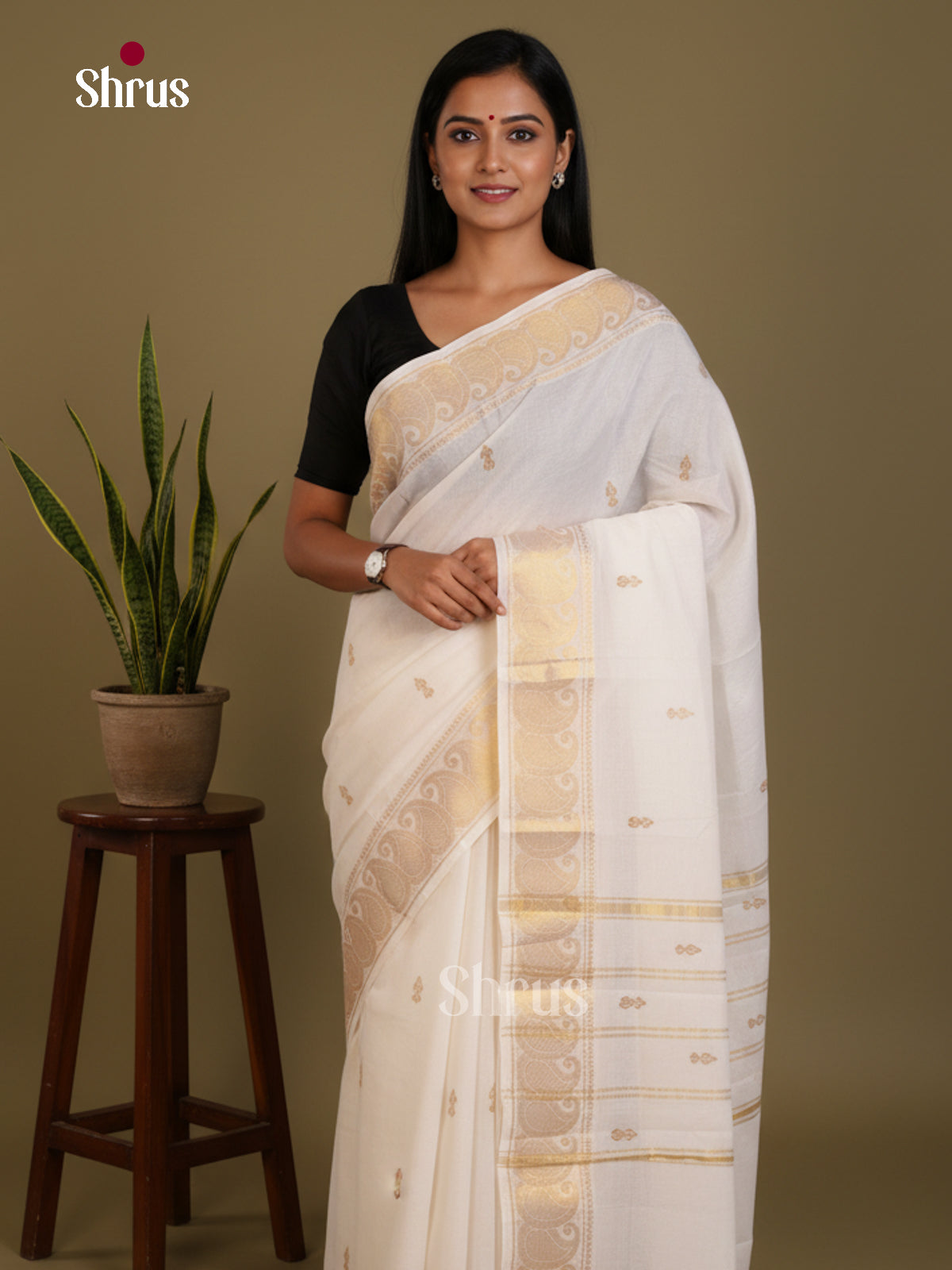 Cream - Chettinad Mix Cotton-Without Blouse Saree- DLS06053 - Shop on Shrus.com