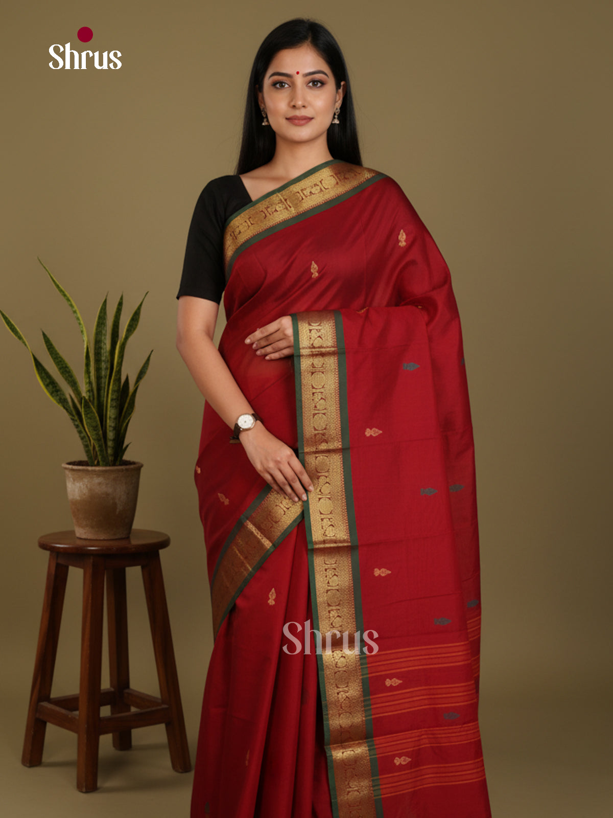 Maroon & Green - Chettinad Mix Cotton-Without Blouse Saree- DLS06056 - Shop on Shrus.com