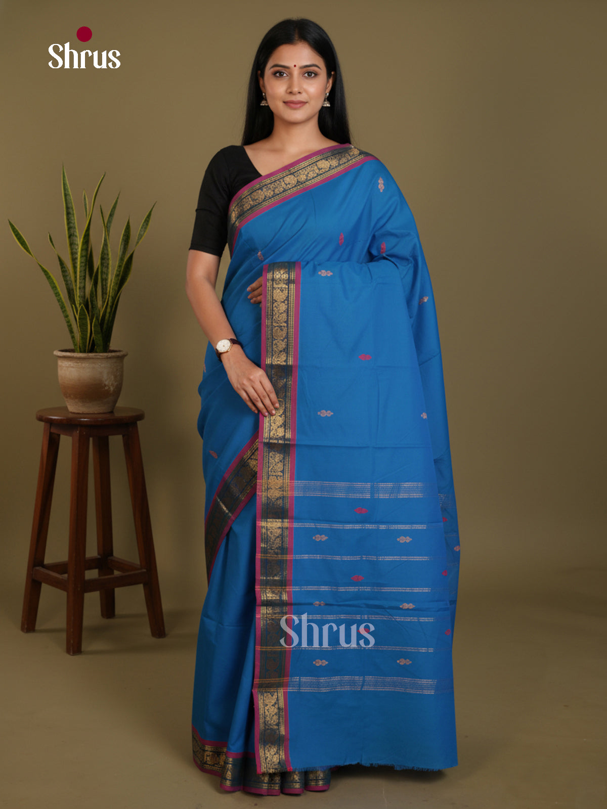 Blue & Purple - Chettinad Mix Cotton-Without Blouse Saree - DLS06057 - Shop on Shrus.com