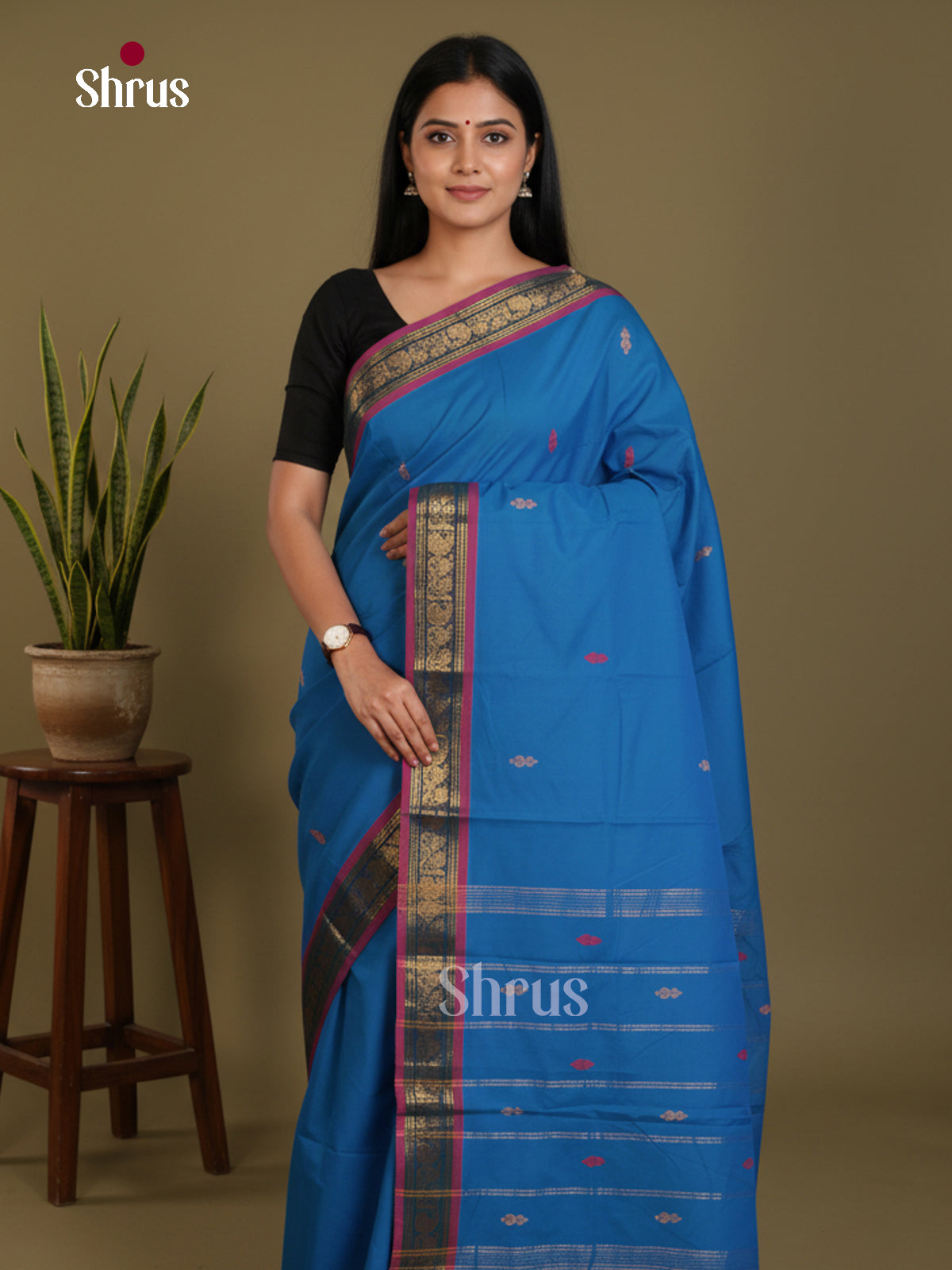Blue & Purple - Chettinad Mix Cotton-Without Blouse Saree - DLS06057 - Shop on Shrus.com