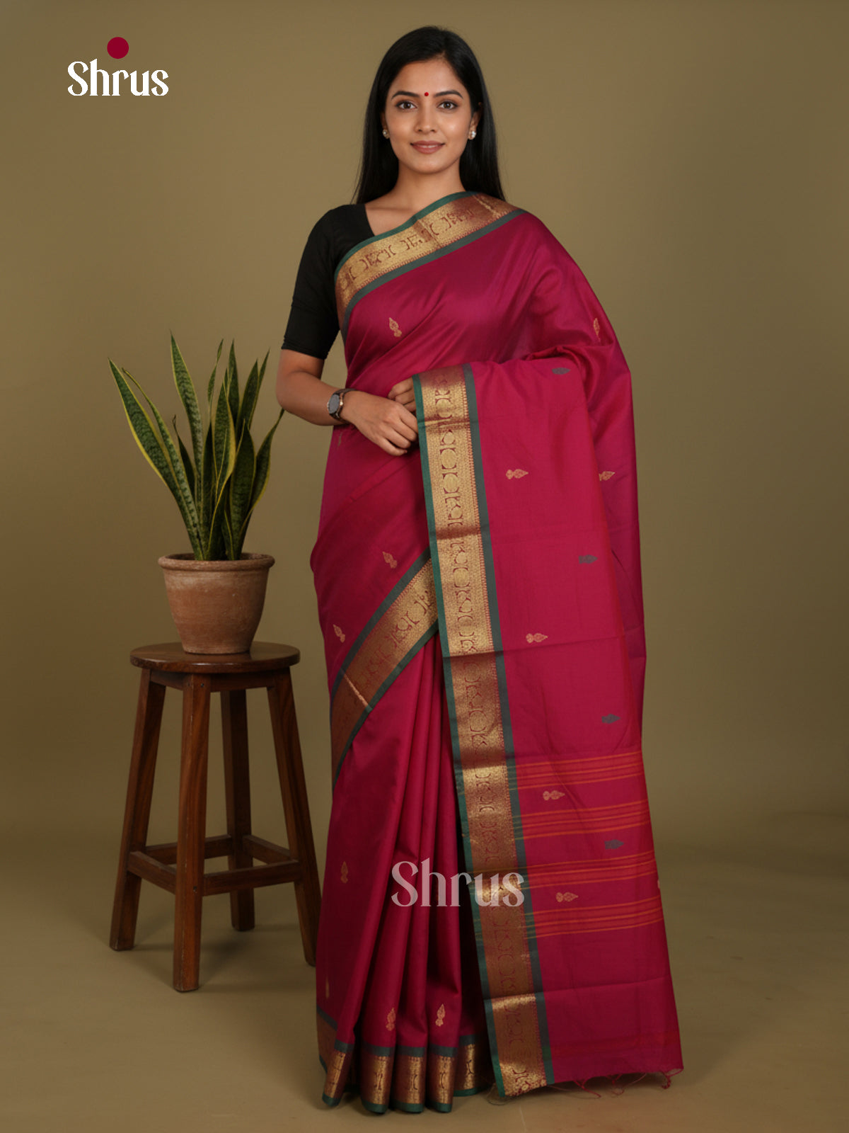 Maroon & Green - Chettinad Mix Cotton-Without Blouse Saree - DLS06058 - Shop on Shrus.com