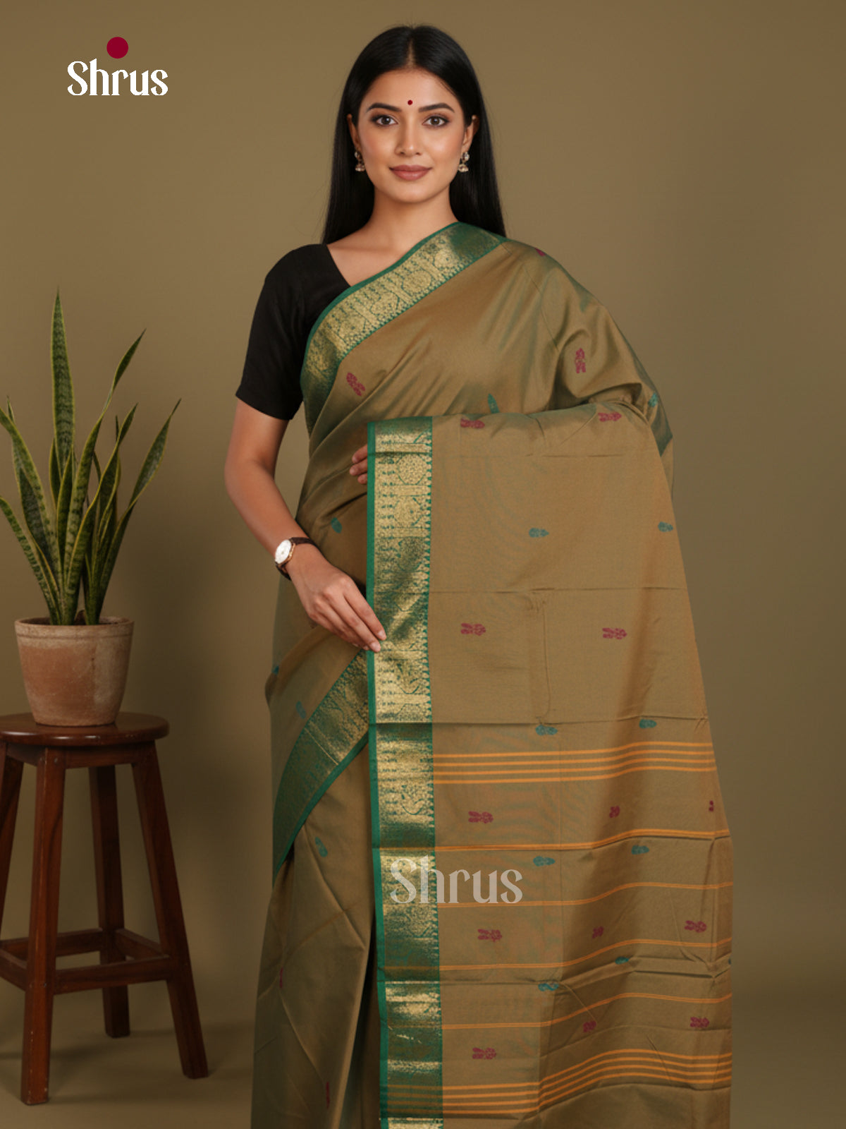 Chutney Green & Green - Chettinad Mix Cotton-Without Blouse Saree- DLS06060 - Shop on Shrus.com