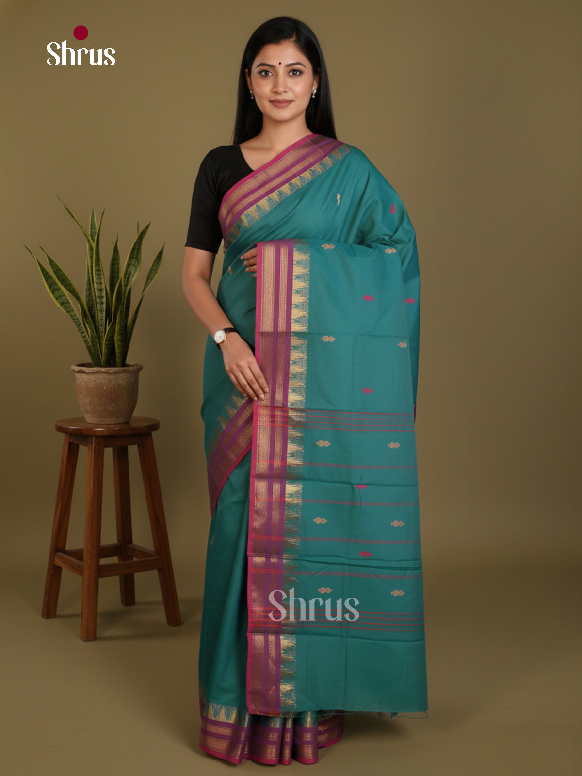 Green & Purple- Chettinad Mix Cotton-Without Blouse Saree - DLS06061 - Shop on Shrus.com