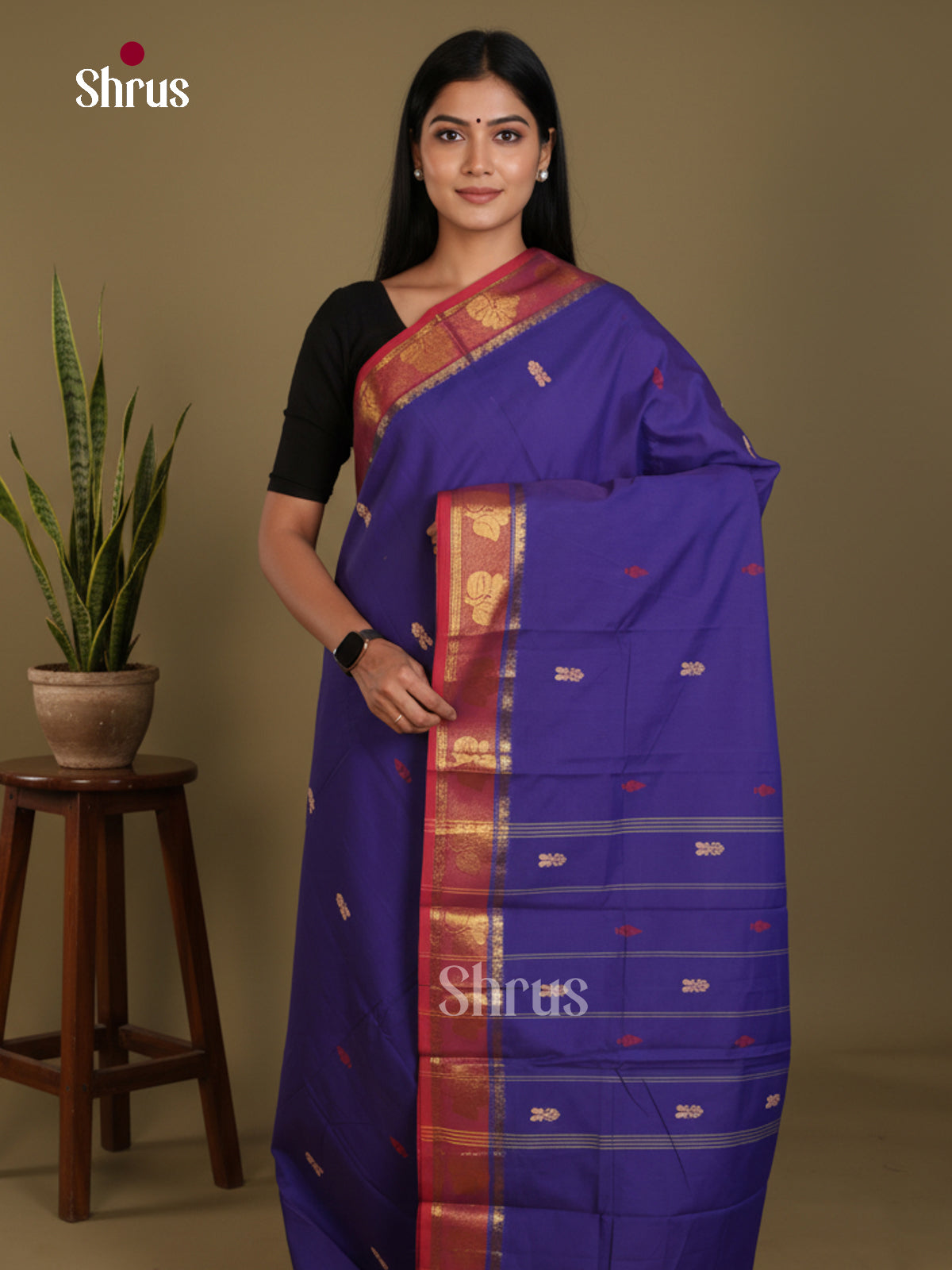 Blue & Maroon- Chettinad Mix Cotton-Without Blouse Saree - DLS06063 - Shop on Shrus.com
