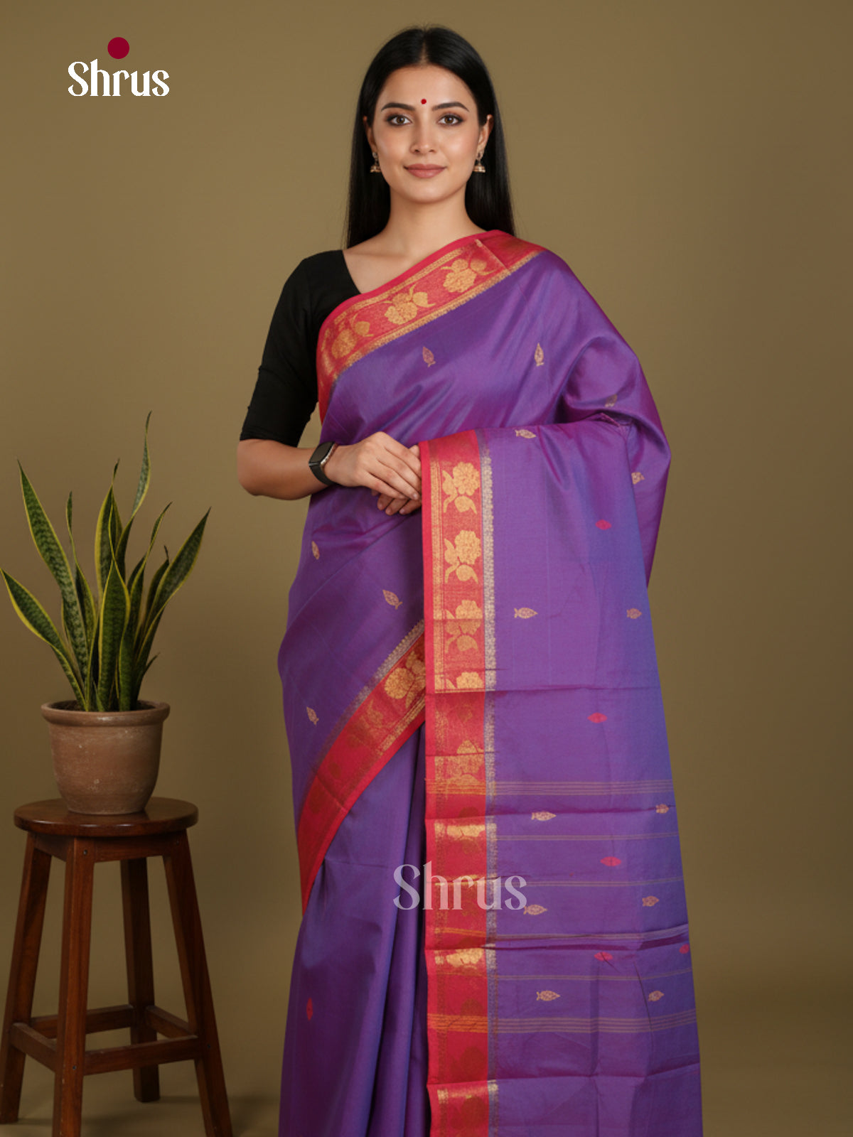Purple & Red - Chettinad Mix Cotton-Without Blouse Saree- DLS06065 - Shop on Shrus.com