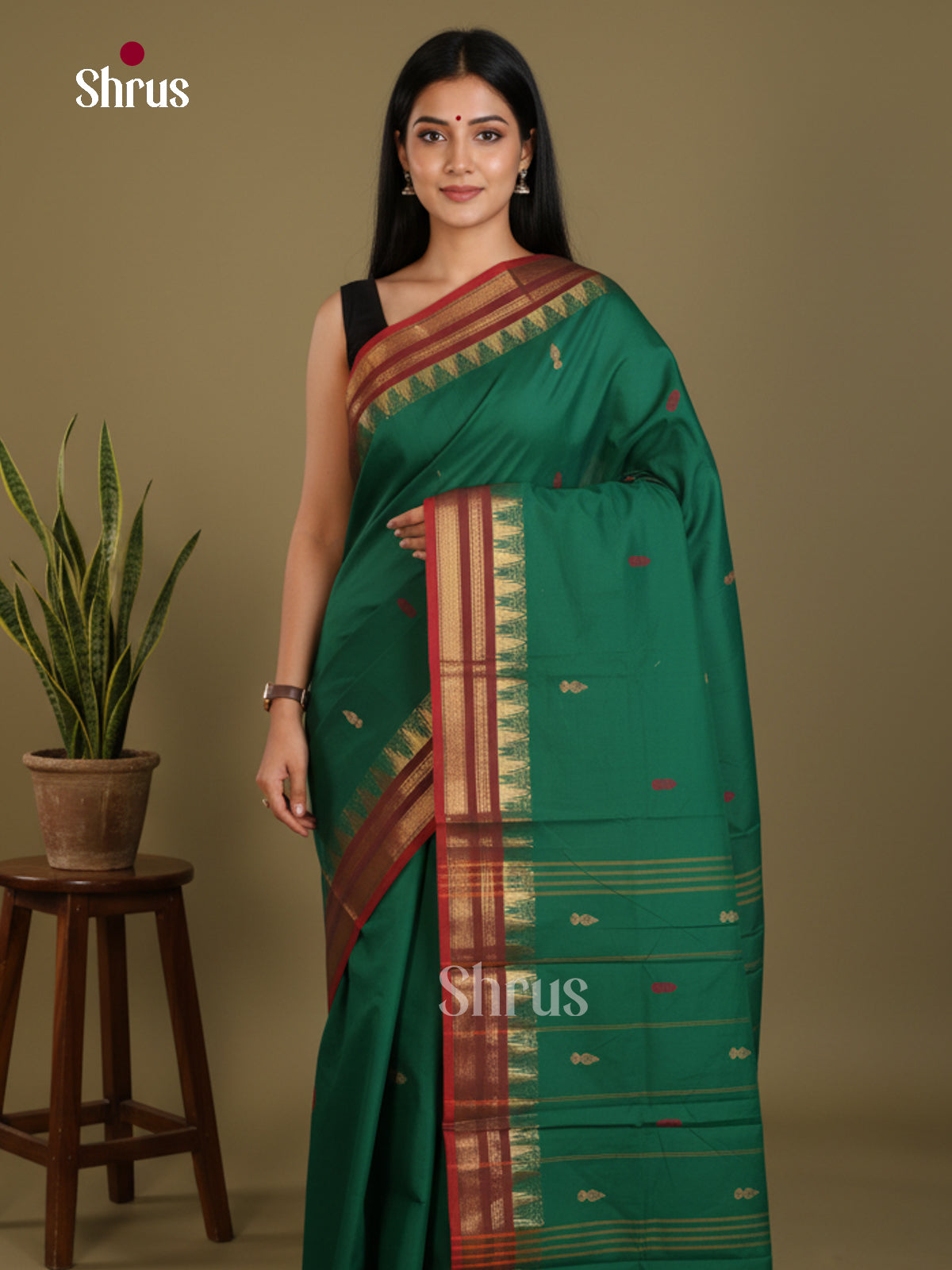 Green & Maroon - Chettinad Mix Cotton-Without Blouse Saree- DLS06069 - Shop on Shrus.com