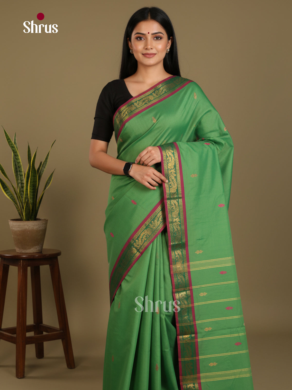 Green & Maroon - Chettinad Mix Cotton-Without Blouse Saree- DLS06071 - Shop on Shrus.com