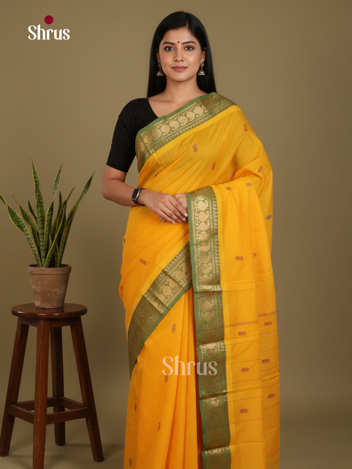 Yellow & Green- Chettinad Mix Cotton-Without Blouse Saree - DLS06079 - Shop on Shrus.com