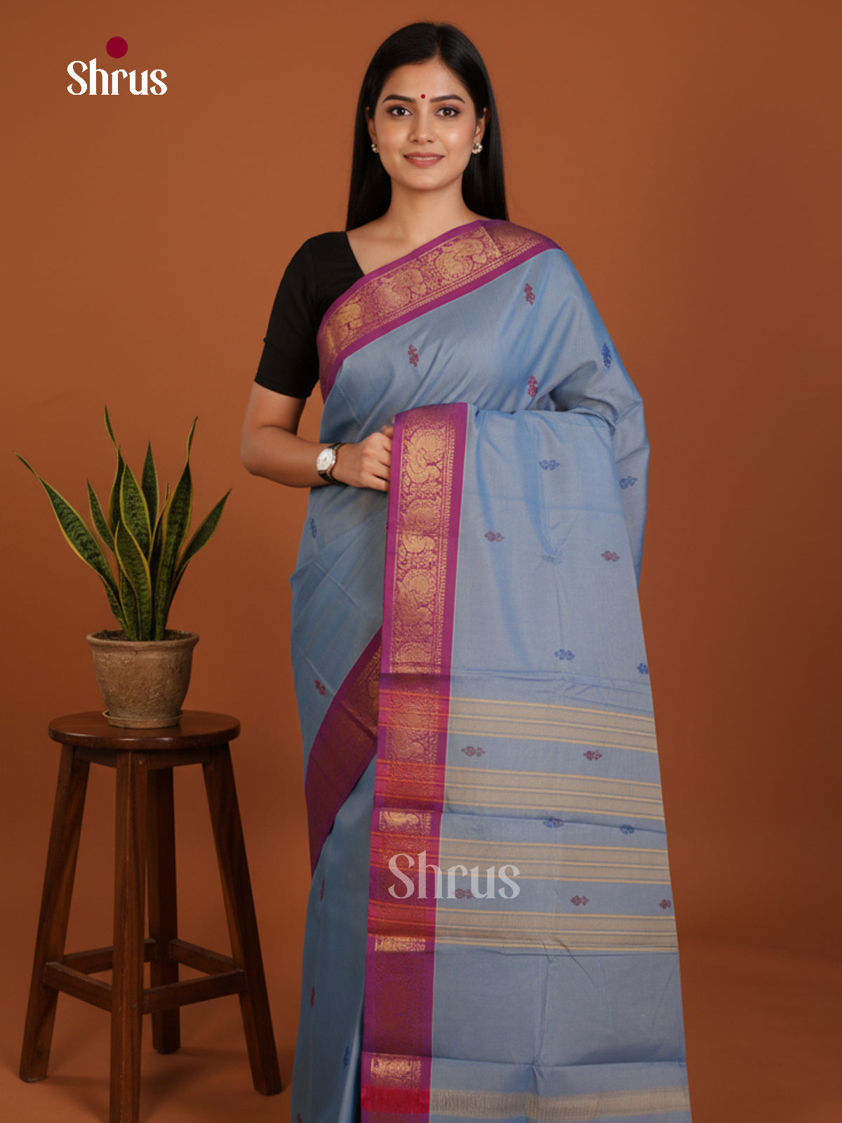 Blue & Purple - Chettinad Mix Cotton-Without Blouse Saree- DLS06081 - Shop on Shrus.com