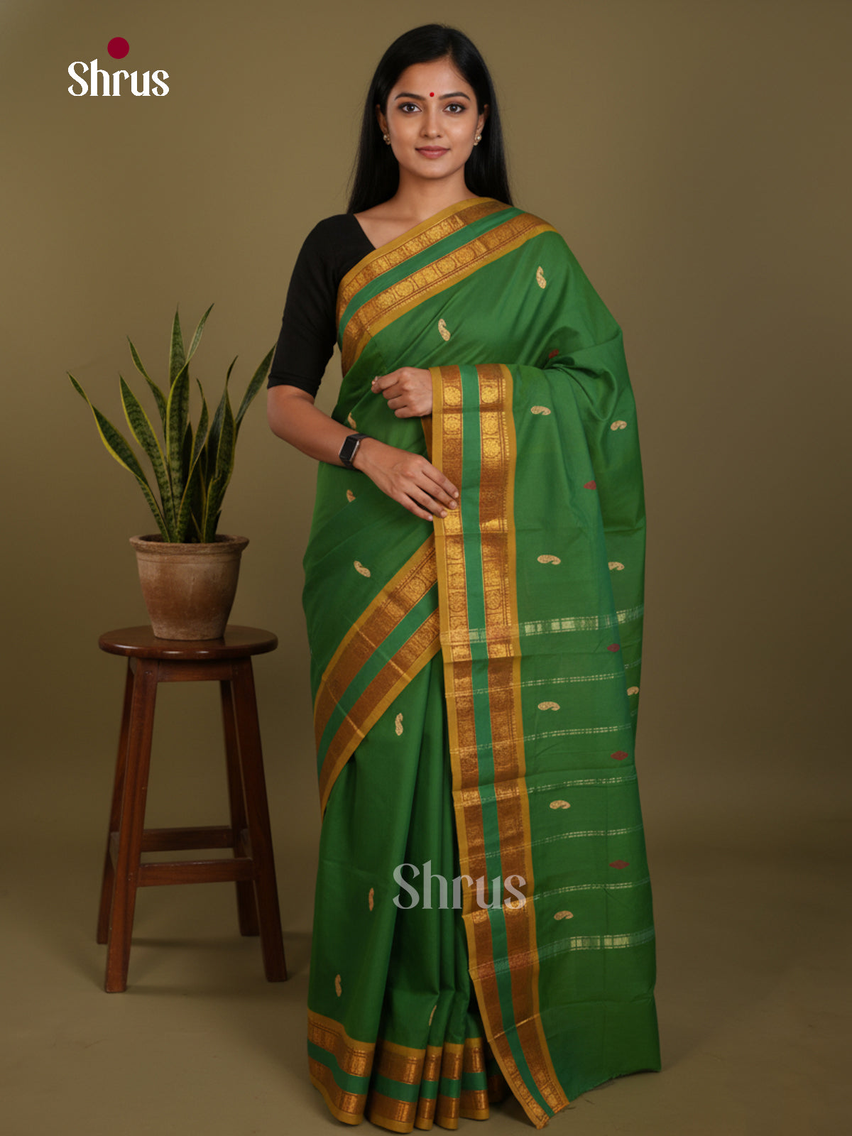 Green & Mustard green - Chettinad Mix Cotton-Without Blouse Saree-DLS06083 - Shop on Shrus.com