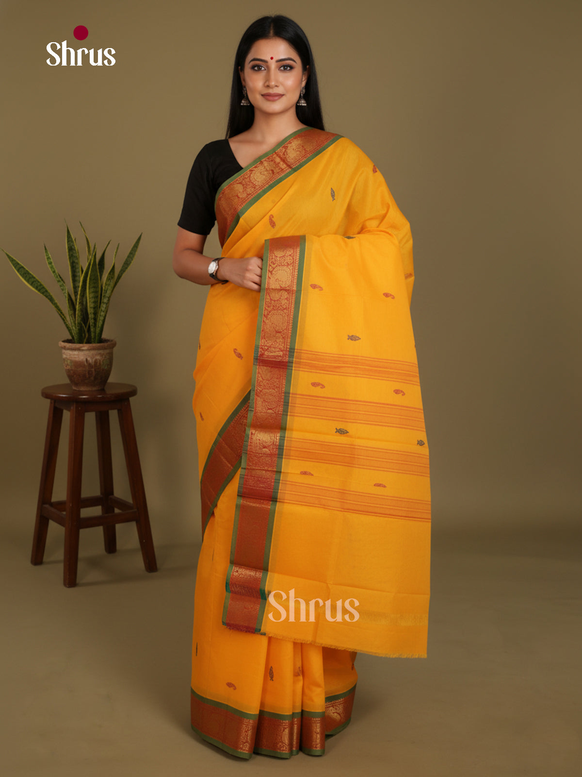 Mustard & Green - Chettinad Mix Cotton-Without Blouse Saree - DLS06087 - Shop on Shrus.com