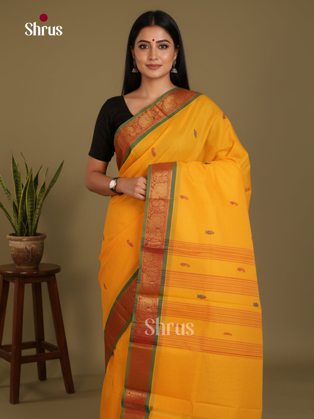 Mustard & Green - Chettinad Mix Cotton-Without Blouse Saree - DLS06087 - Shop on Shrus.com