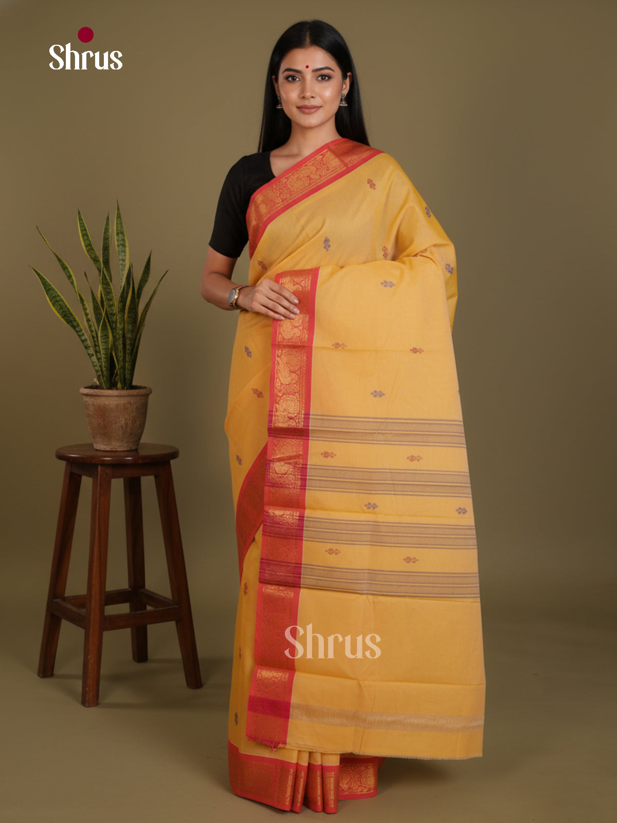 Yellow & Red - Chettinad Mix Cotton-Without Blouse Saree- DLS06092 - Shop on Shrus.com